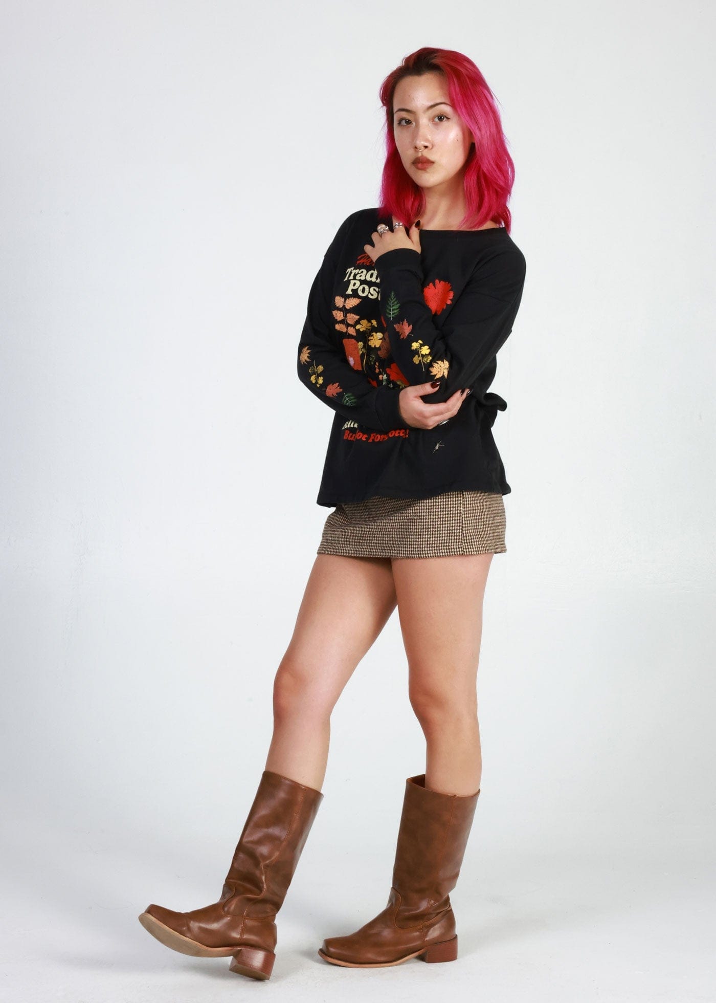 Girl-Dangerous Harvest Trading Post Faded Black Long Sleeve Crewneck Tee available in Joshua Tree at JT Trading Post