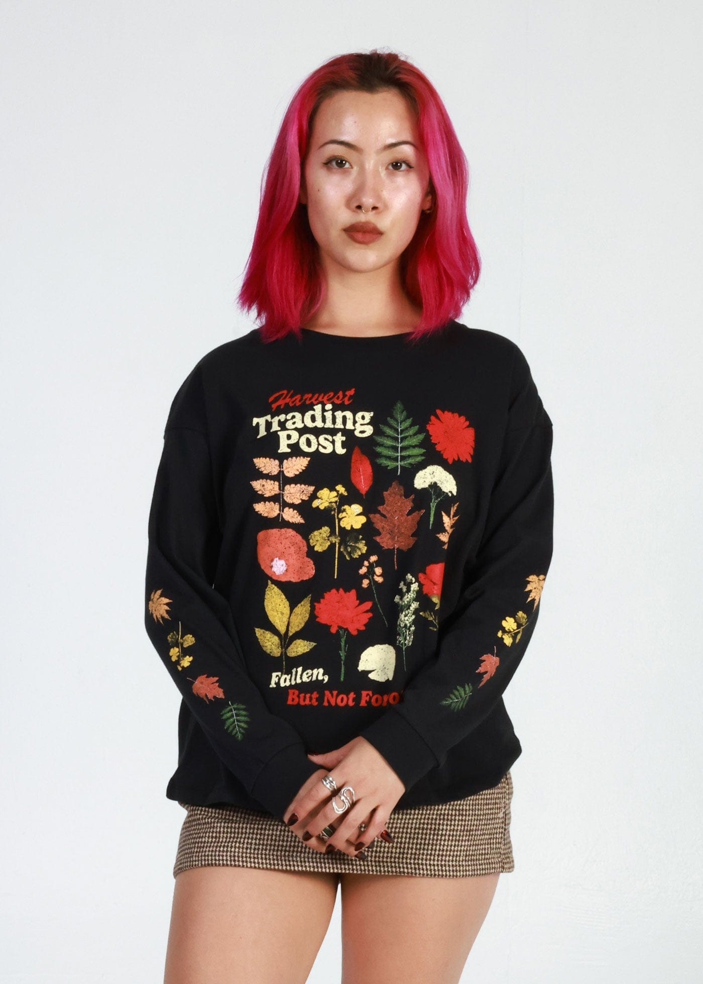 Girl-Dangerous Harvest Trading Post Faded Black Long Sleeve Crewneck Tee available in Joshua Tree at JT Trading Post