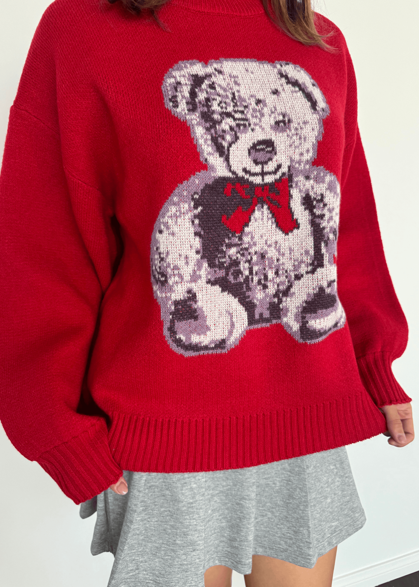 Girl-Dangerous Holiday Bear Red Oversized Sweater available in Joshua Tree at JT Trading Post