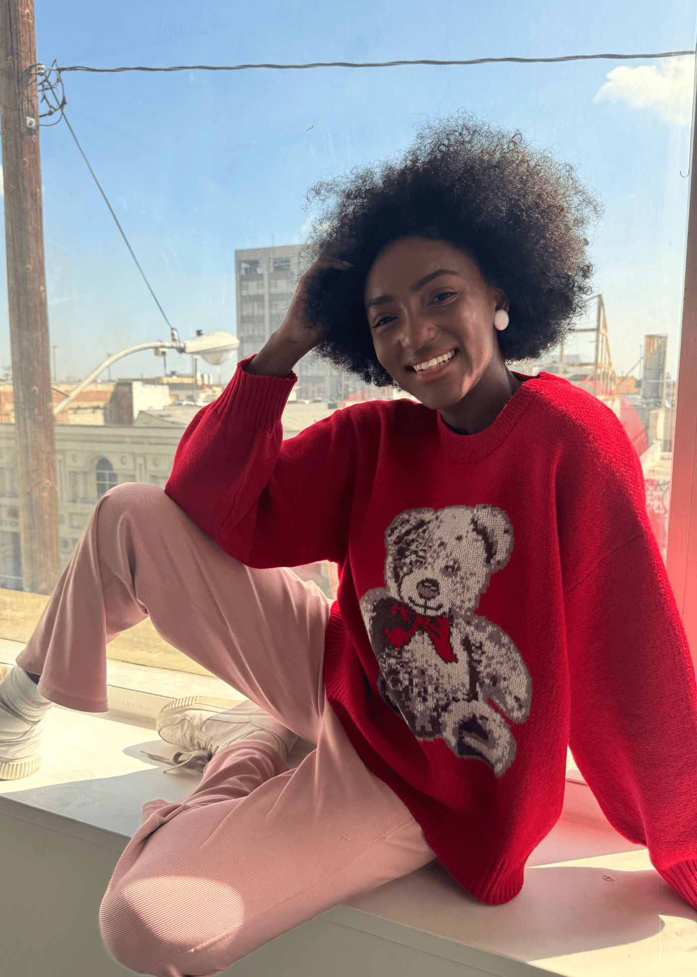 Girl-Dangerous Holiday Bear Red Oversized Sweater available in Joshua Tree at JT Trading Post