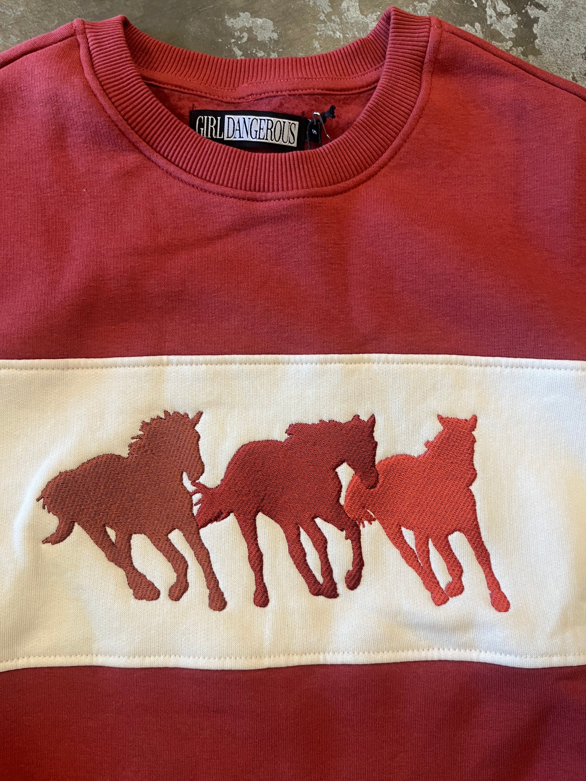Girl-Dangerous Horses Crewneck Sweatshirt available in Joshua Tree at JT Trading Post