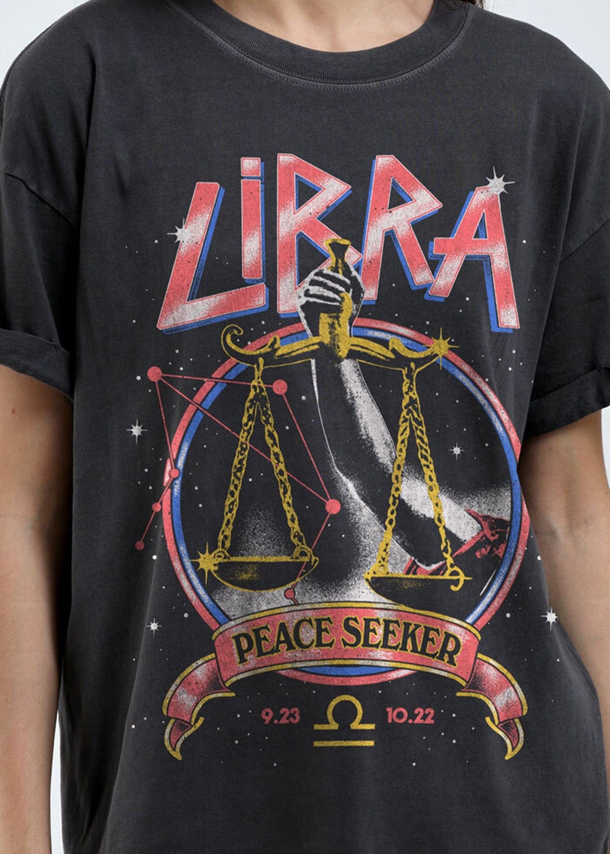 Libra Zodiac Reunion Tour Vintage Black Boyfriend Tee