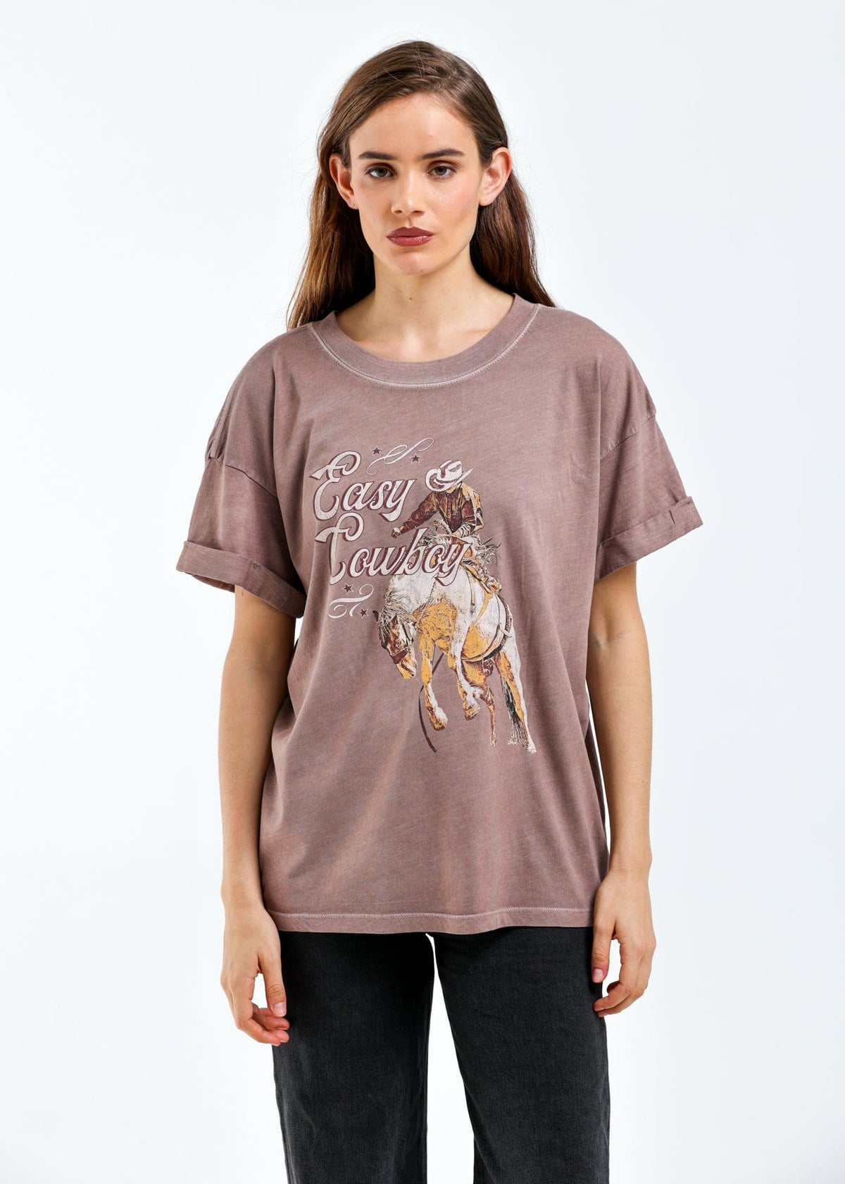Girl-Dangerous Easy Cowboy Mauve Boyfriend Tee available in Joshua Tree at JT Trading Post