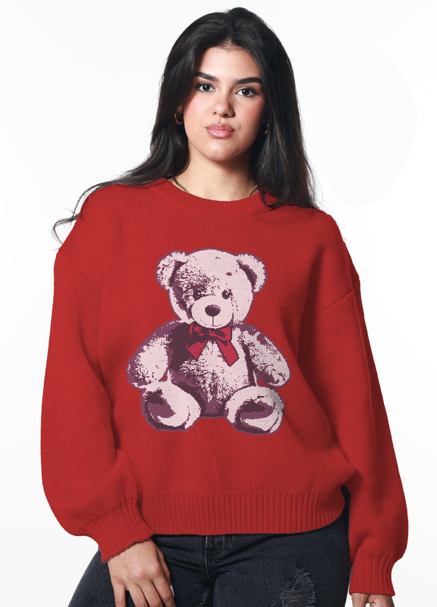 Girl-Dangerous Holiday Bear Red Oversized Sweater available in Joshua Tree at JT Trading Post