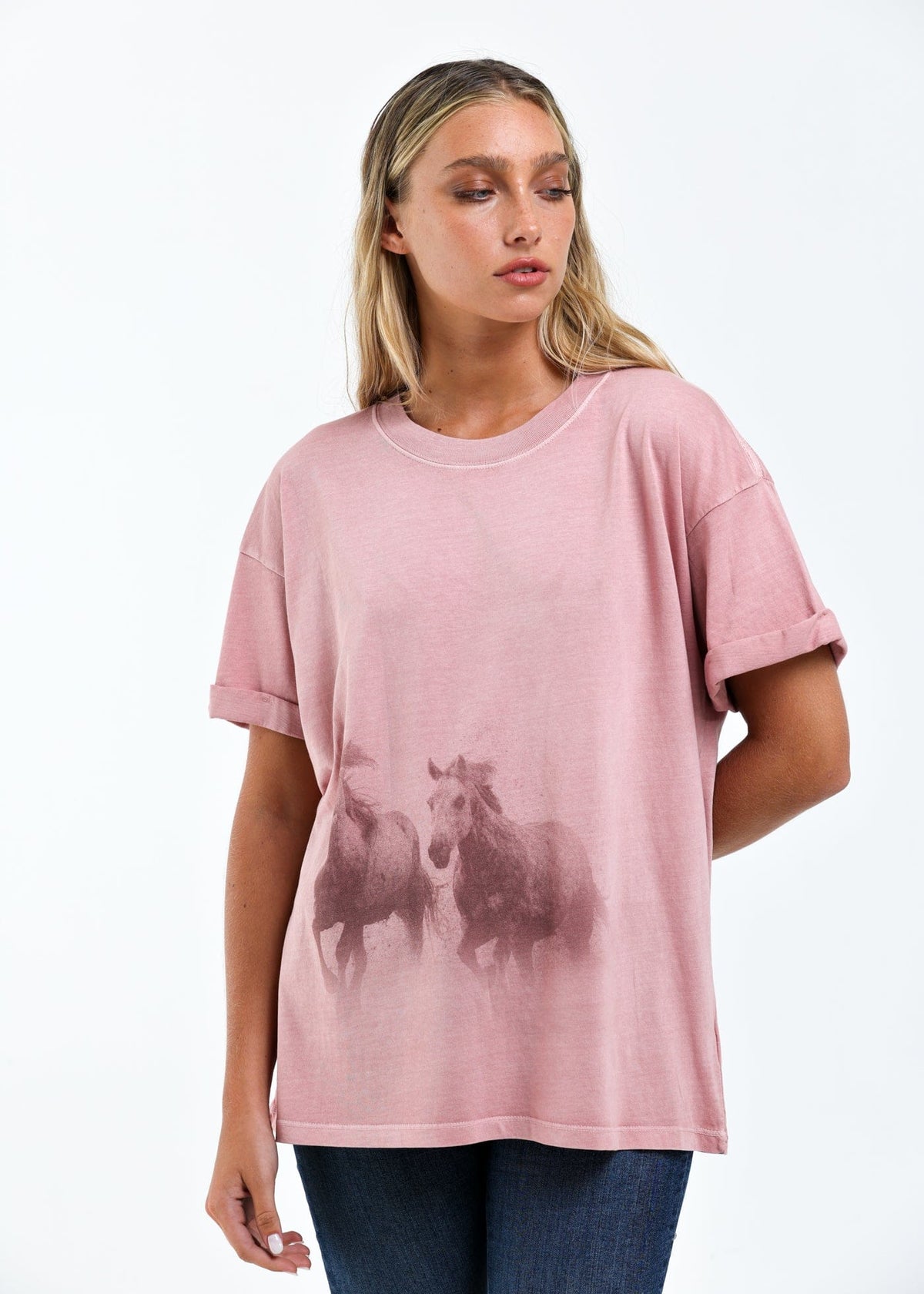 Running Horses Dusty Pink Boyfriend Tee