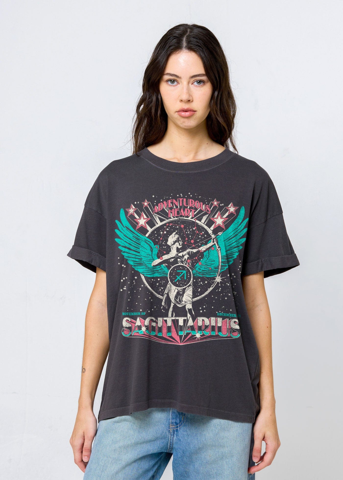 Girl-Dangerous Sagittarius Zodiac Reunion Tour Vintage Black Boyfriend Tee available in Joshua Tree at JT Trading Post