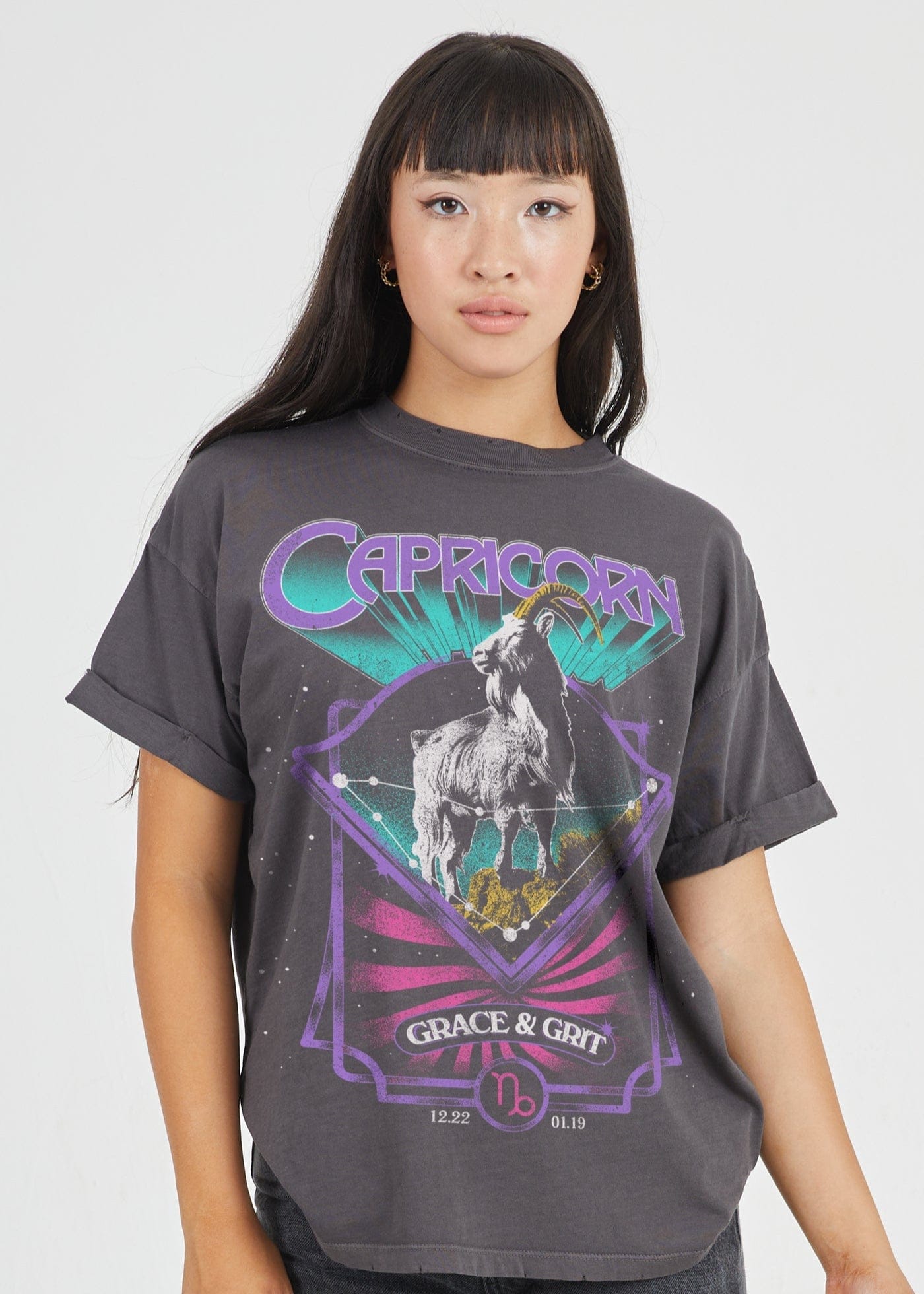 Girl-Dangerous Capricorn Reunion Tour Vintage Black Boyfriend Tee available in Joshua Tree at JT Trading Post