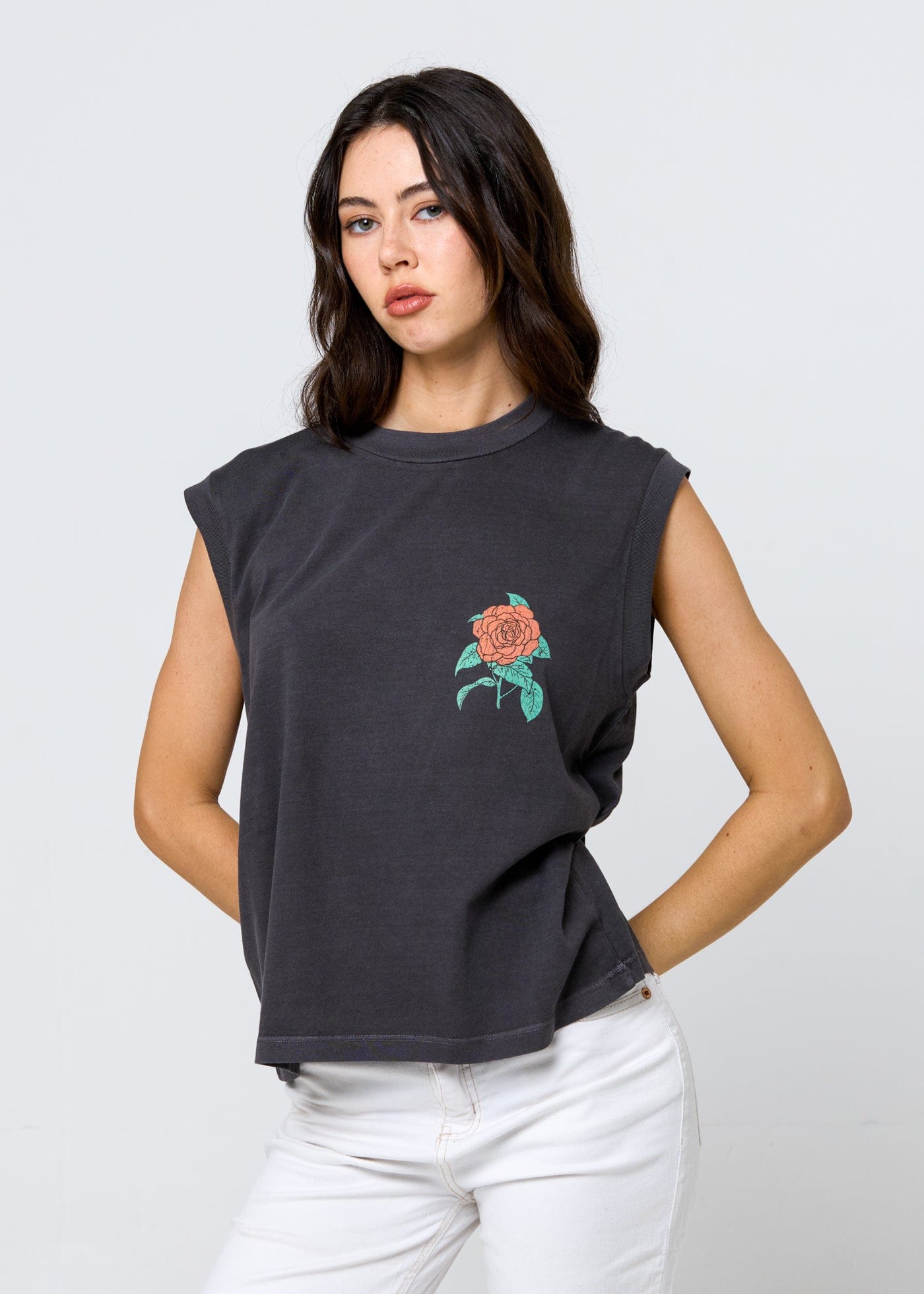 Girl Dangerous Always in Bloom Rose Vintage Black Moto Tee available in Joshua Tree at JT Trading Post