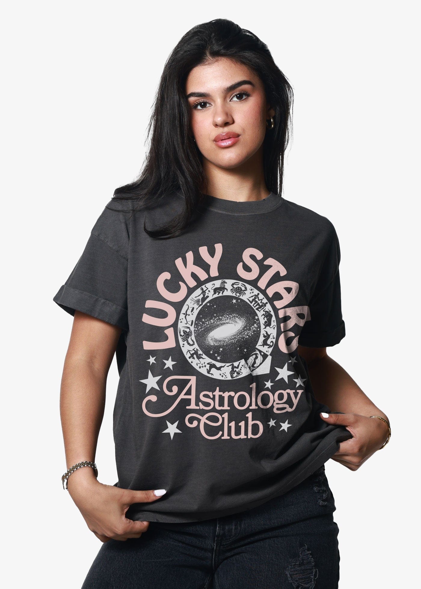 Girl-Dangerous Lucky Stars Vintage Black Boyfriend Tee available in Joshua Tree at JT Trading Post