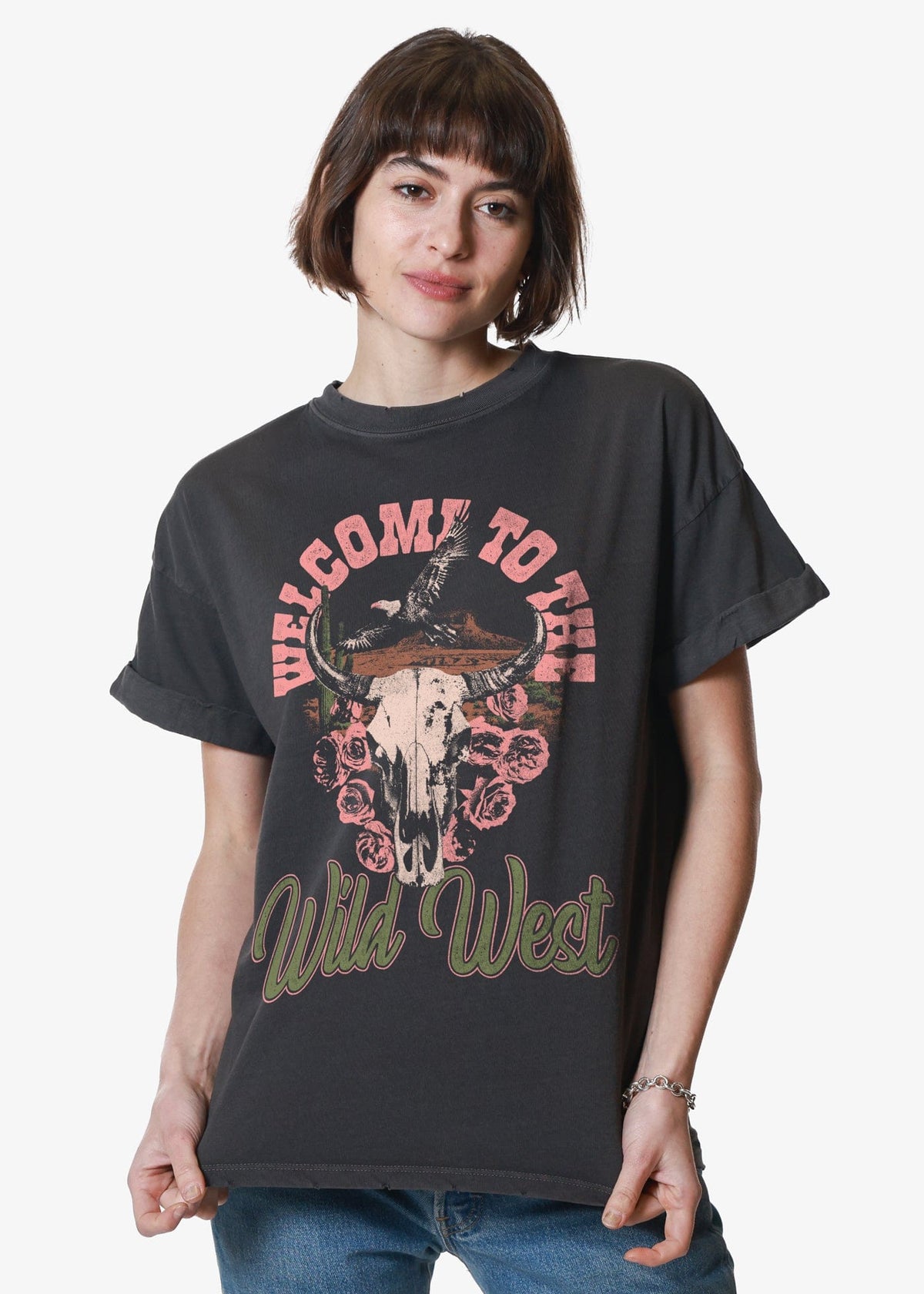 Girl-Dangerous Welcome to the Wild West Vintage Black Boyfriend Tee available in Joshua Tree at JT Trading Post