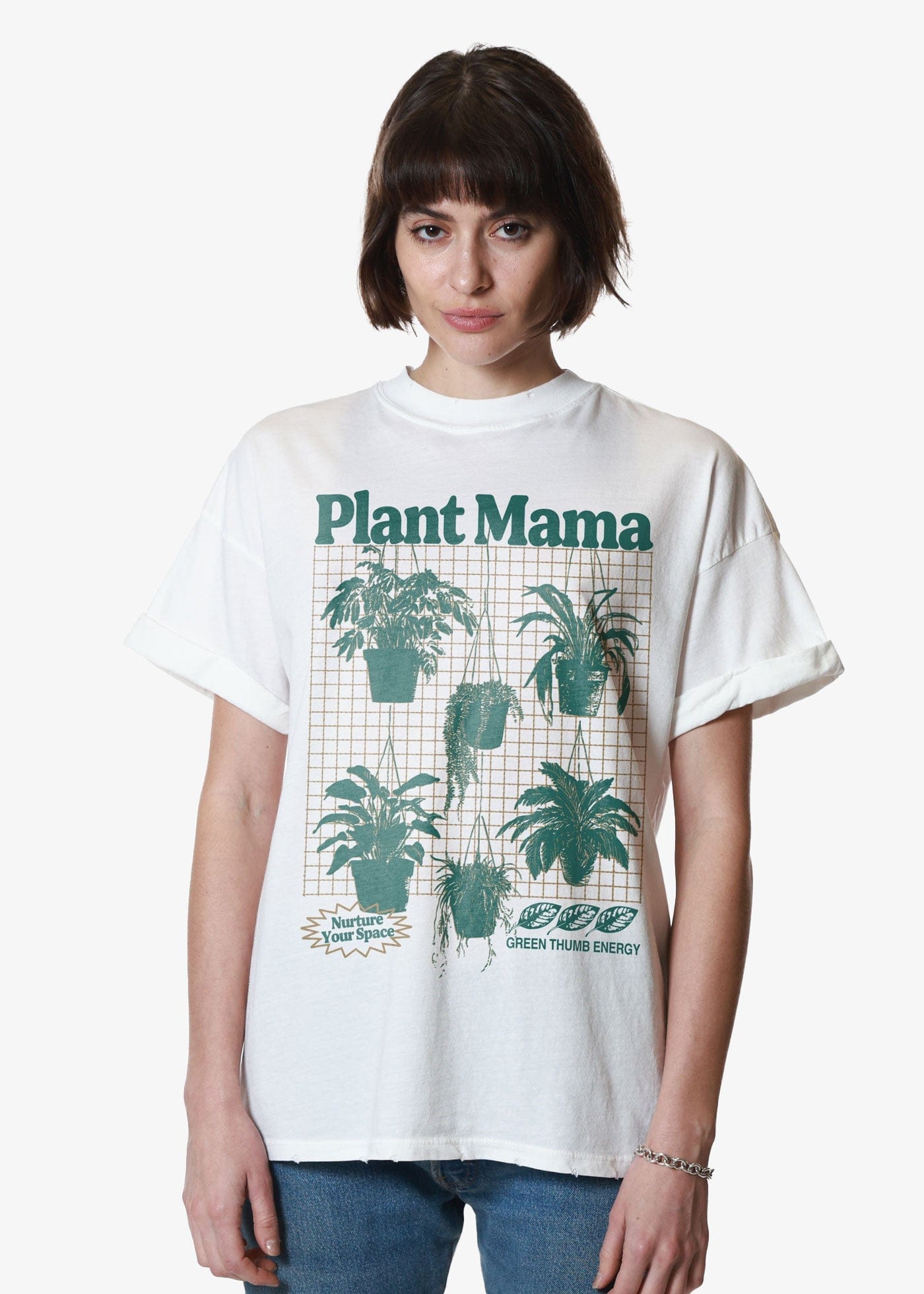 Girl-Dangerous Plant Mama Vintage White Boyfriend Tee available in Joshua Tree at JT Trading Post