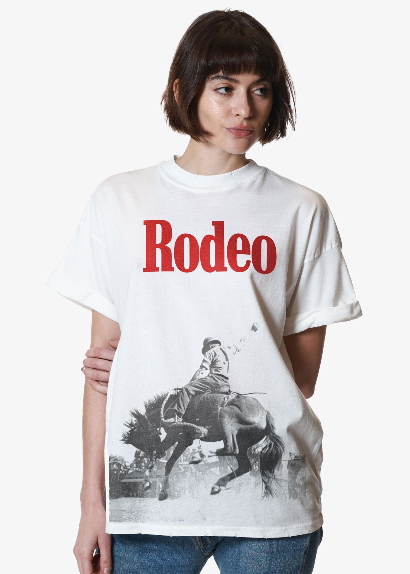 Girl-Dangerous Rodeo Vintage White Boyfriend Tee available in Joshua Tree at JT Trading Post