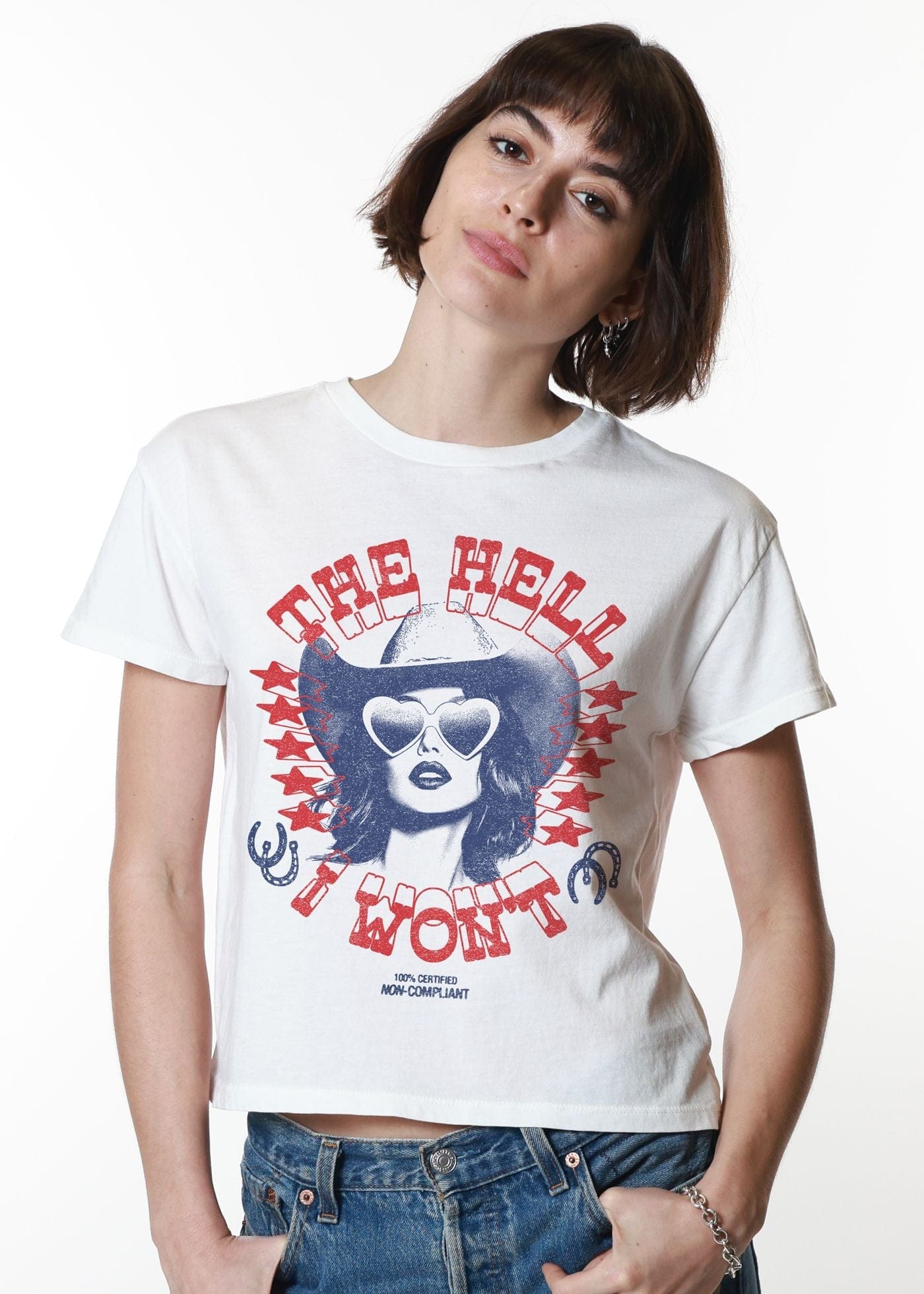 Girl-Dangerous The Hell I Won't Vintage White Classic Tee available in Joshua Tree at JT Trading Post