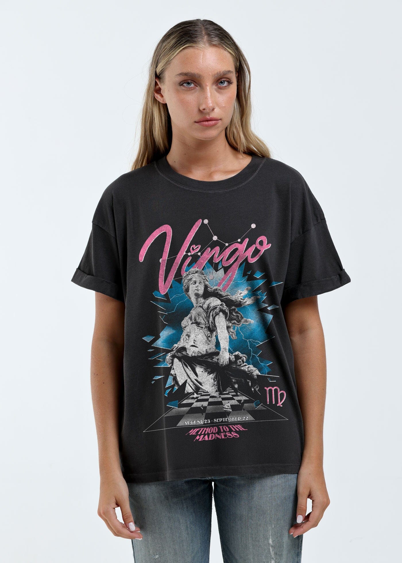 Girl-Dangerous Virgo Zodiac Reunion Tour Vintage Black Boyfriend Tee available in Joshua Tree at JT Trading Post