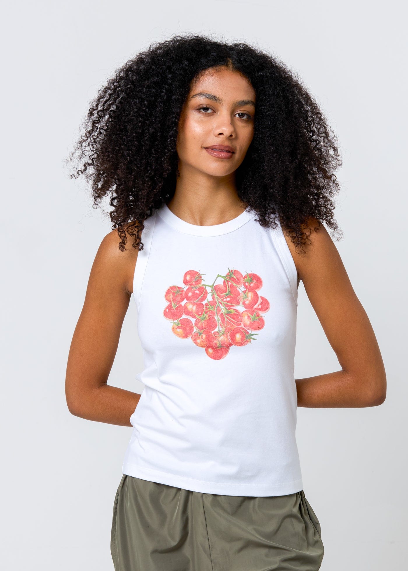 Tomato Heart White High Neck Tank