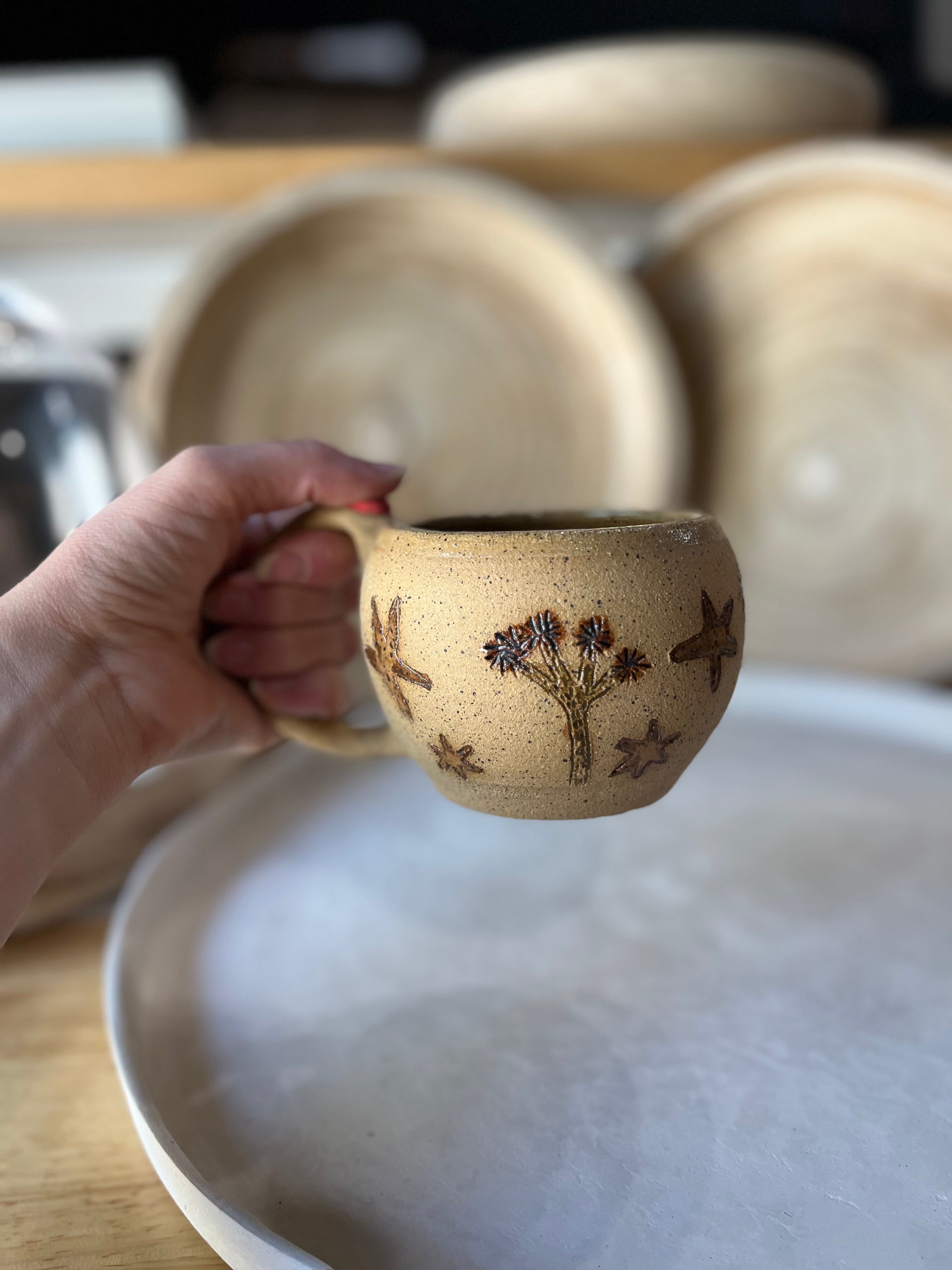 JT Trading Post Joshua Tree Clay Mugs with Thumb-Rest available in Joshua Tree at JT Trading Post
