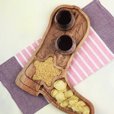 JTTP Products Acacia Wood Cowboy Boot Chip & Dip Platter available in Joshua Tree at JT Trading Post