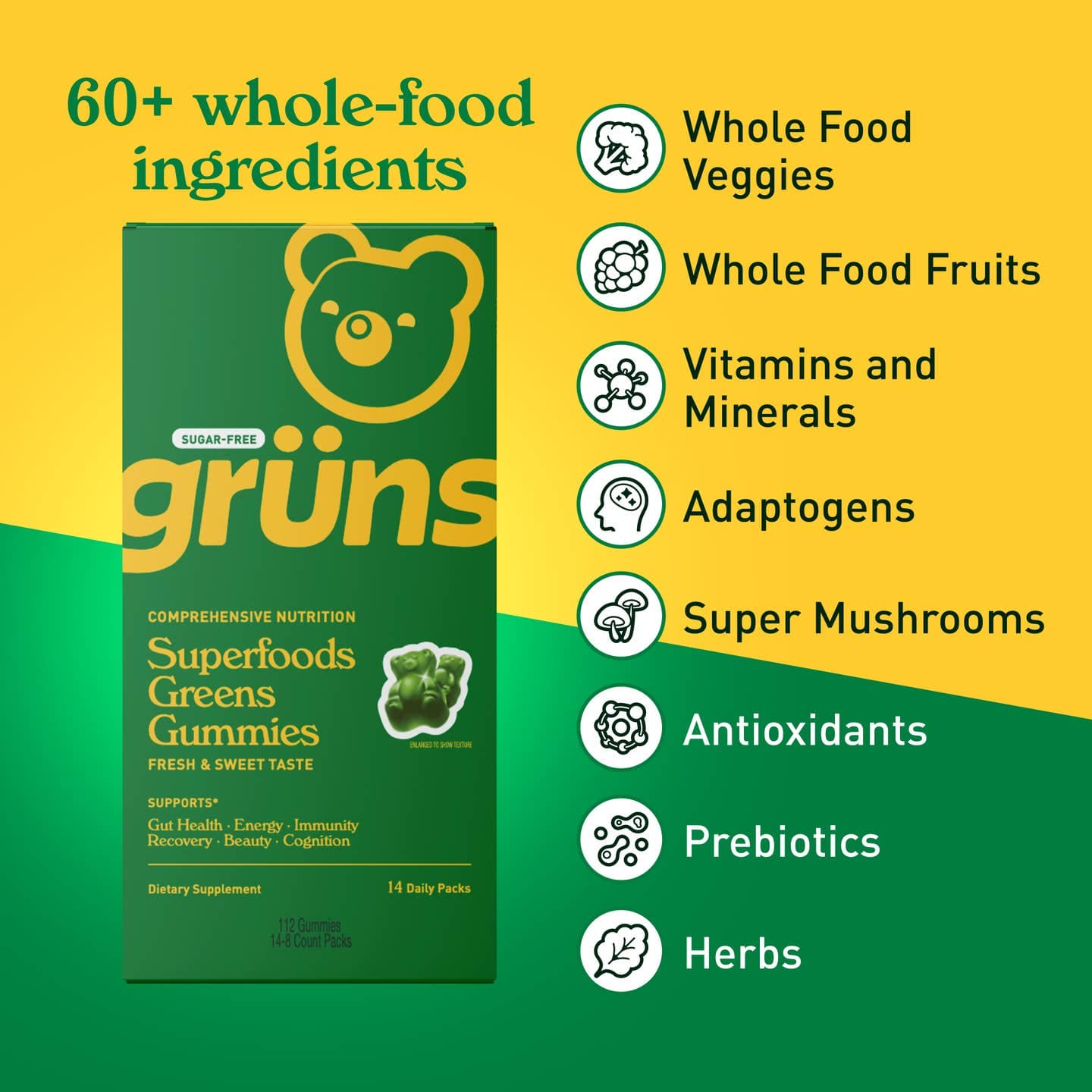 JTTP Products Grüns Adult Sugar Free Superfood Greens Gummies, 14 Servings available in Joshua Tree at JT Trading Post