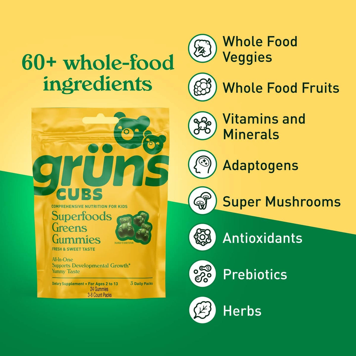 JTTP Products Grüns Kids Superfood Greens Gummies, 3 Servings available in Joshua Tree at JT Trading Post