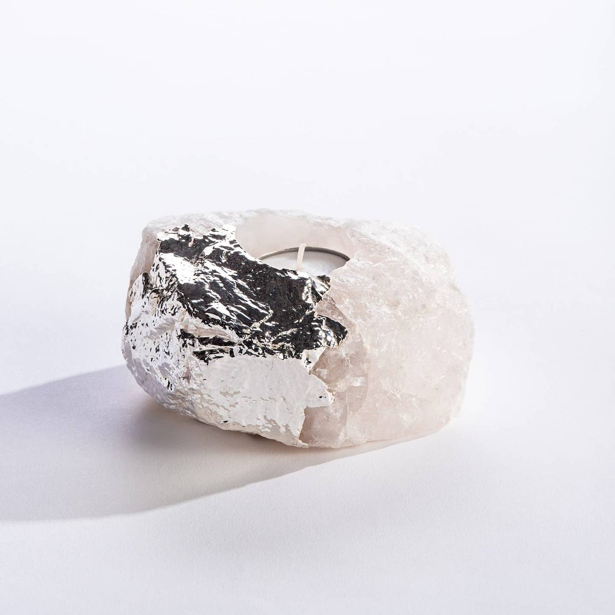 JTTP Products Quartz Tea Light Holder with Silver Plating available in Joshua Tree at JT Trading Post