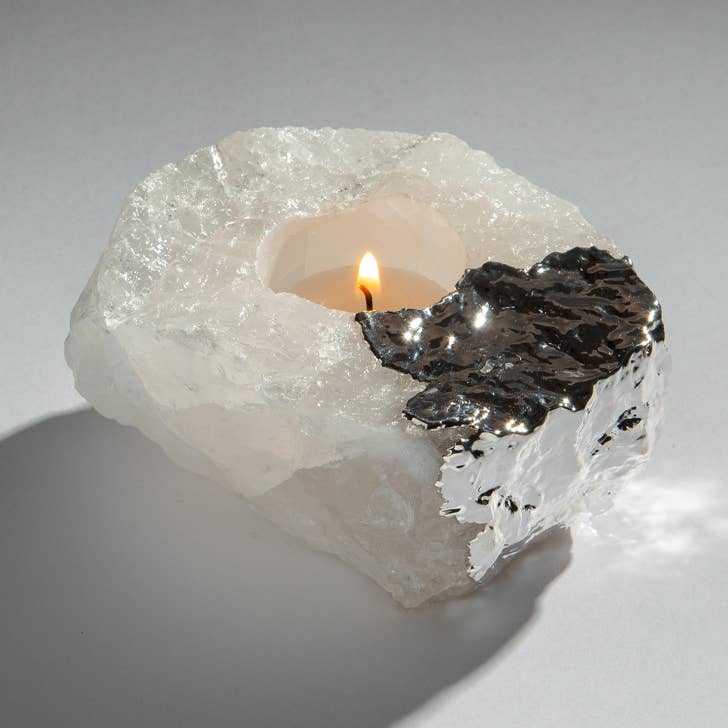 JTTP Products Quartz Tea Light Holder with Silver Plating available in Joshua Tree at JT Trading Post