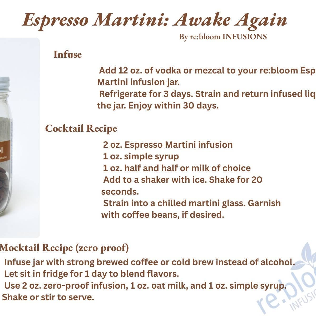 JTTP Products Re:Bloom Infusions | Espresso Martini Cocktail Mocktail available in Joshua Tree at JT Trading Post