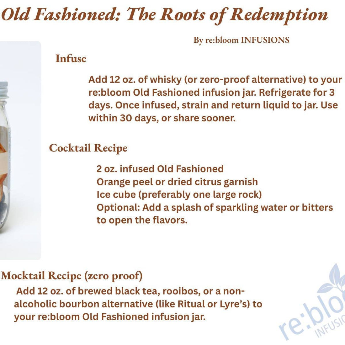 JTTP Products Re:Bloom Infusions | Old Fashioned Cocktail Mocktail available in Joshua Tree at JT Trading Post