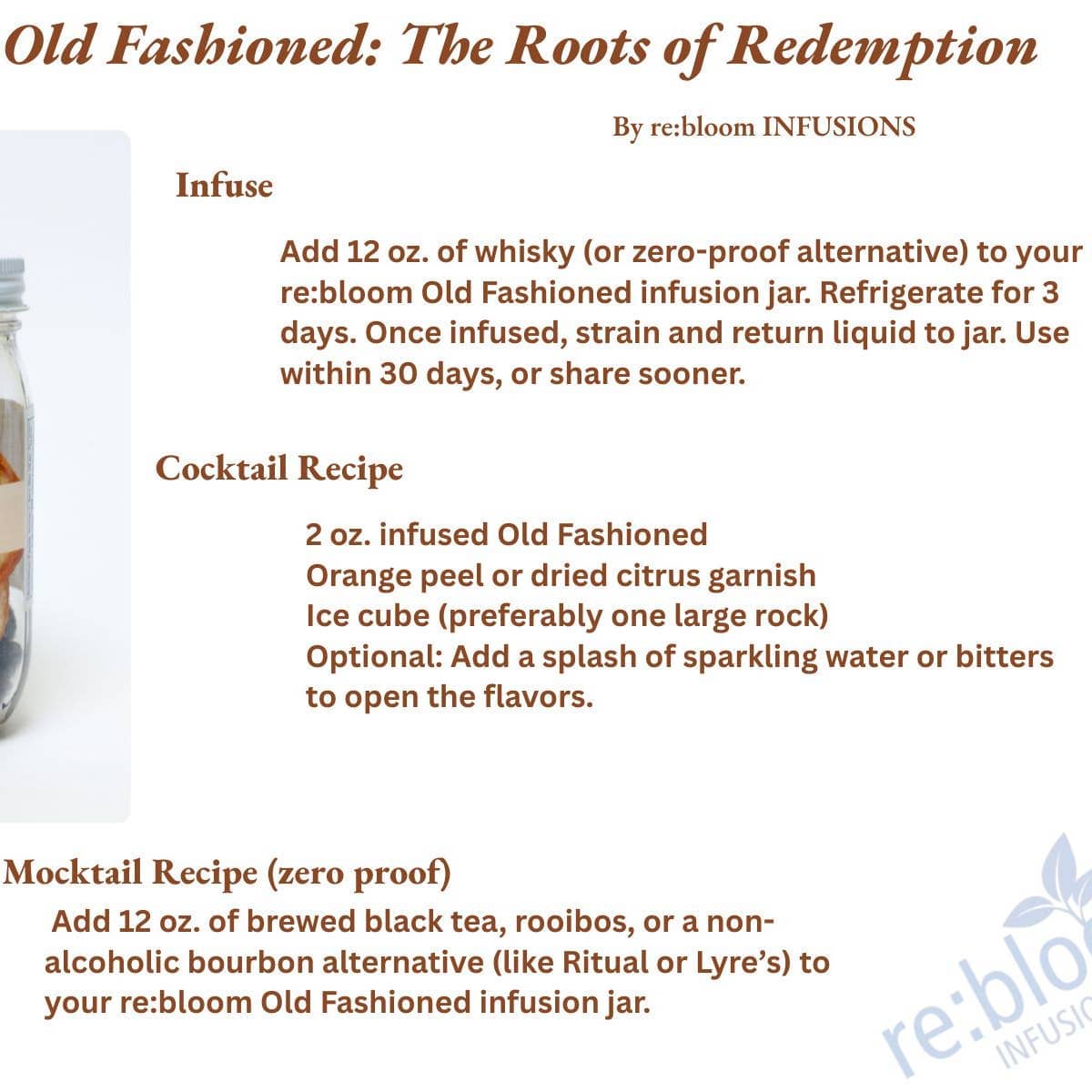 JTTP Products Re:Bloom Infusions | Old Fashioned Cocktail Mocktail available in Joshua Tree at JT Trading Post