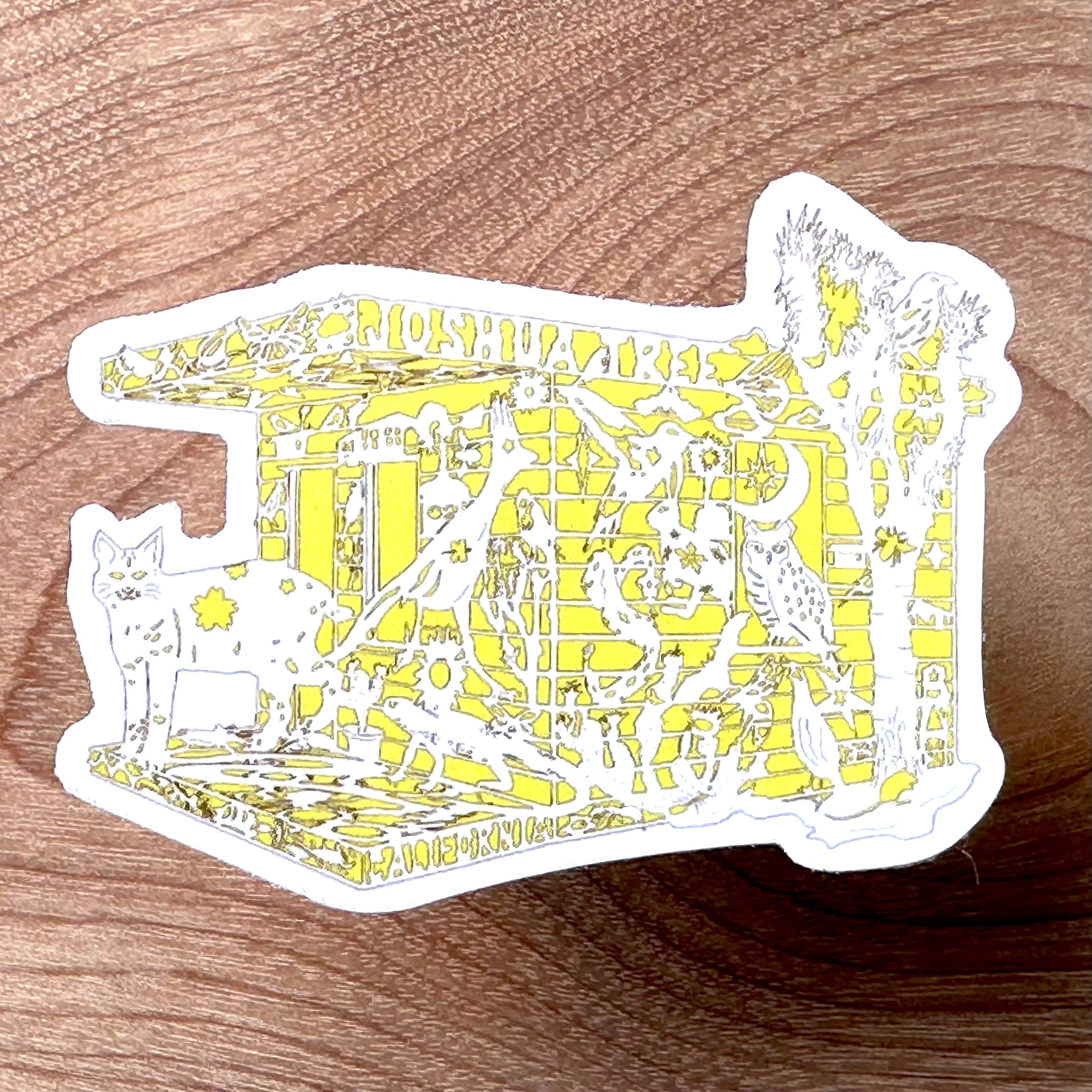 kreaturetown 2.5 Mini Sticker:  "Homestead" (Yellow Cabin) available in Joshua Tree at JT Trading Post