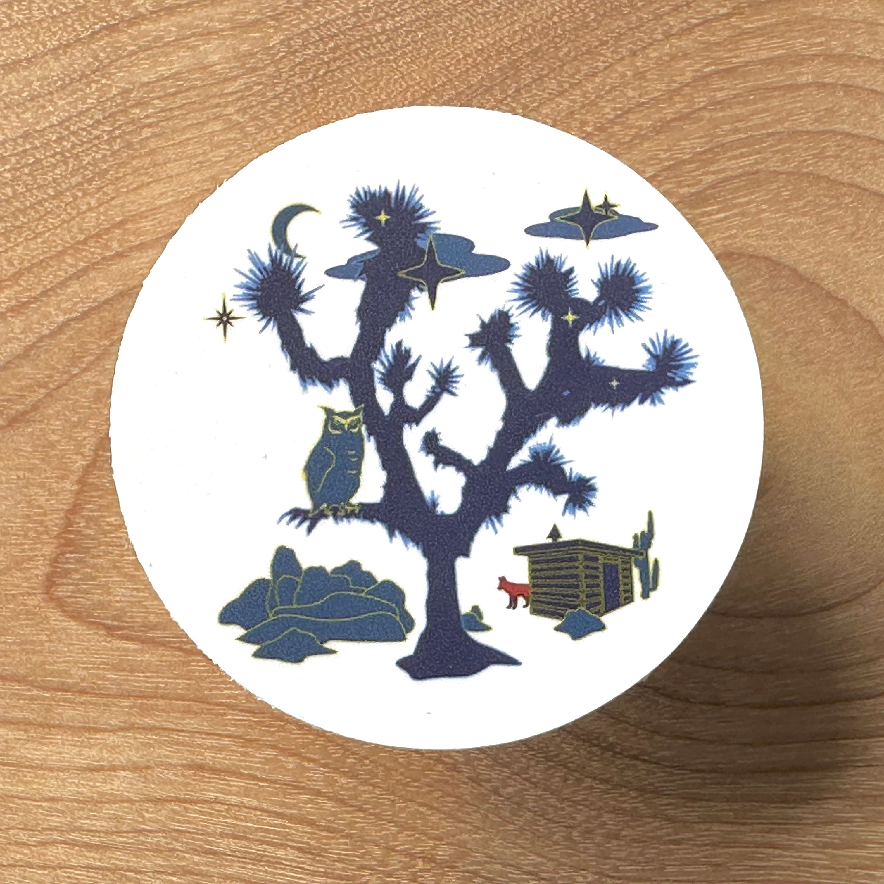 kreaturetown 2.5 Mini Sticker:  "Night Owl" (Joshua Tree/Owl) available in Joshua Tree at JT Trading Post