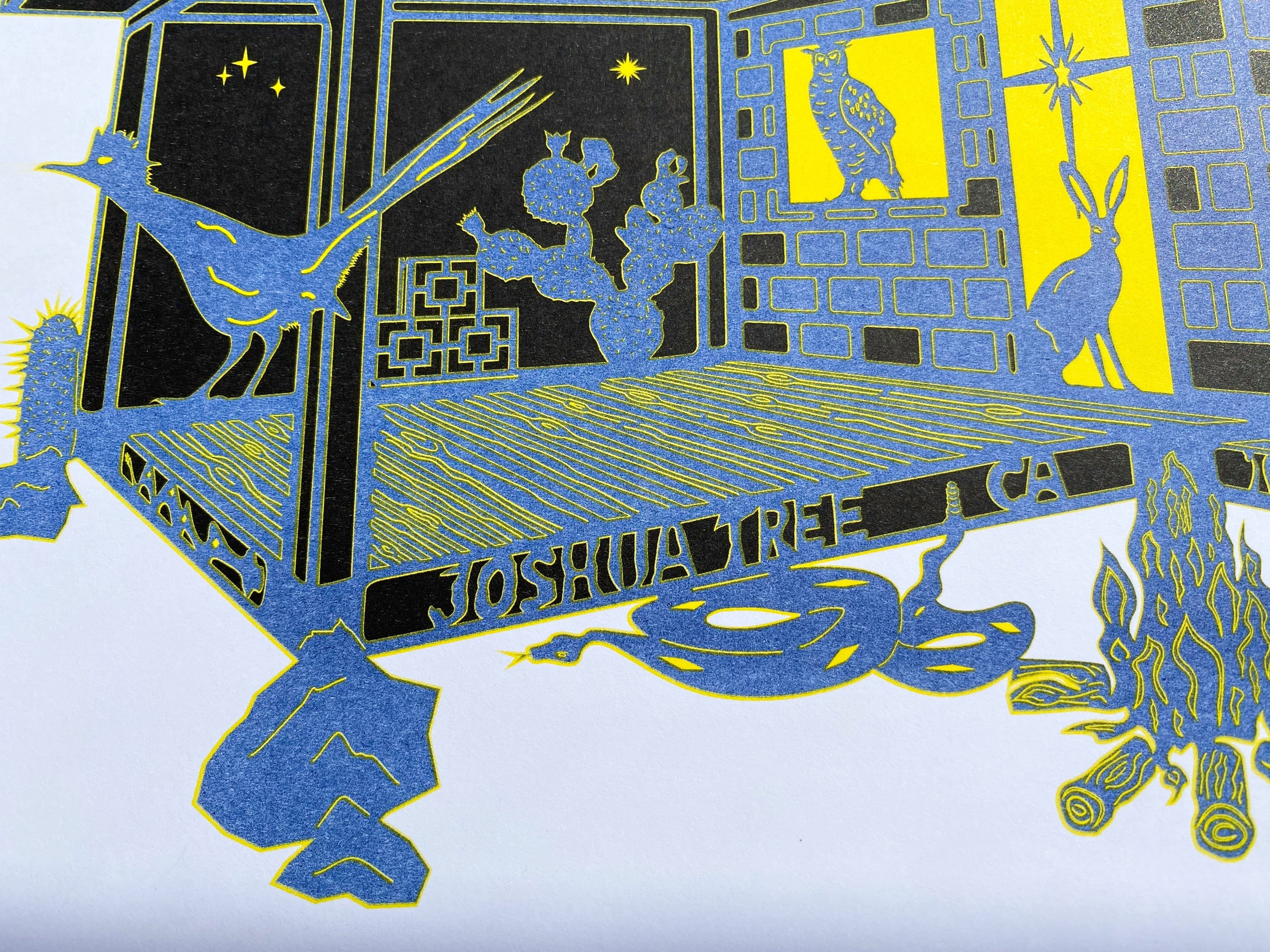 kreaturetown Joshua Tree:  "Moon & Stars"   11x14 Risograph Print available in Joshua Tree at JT Trading Post