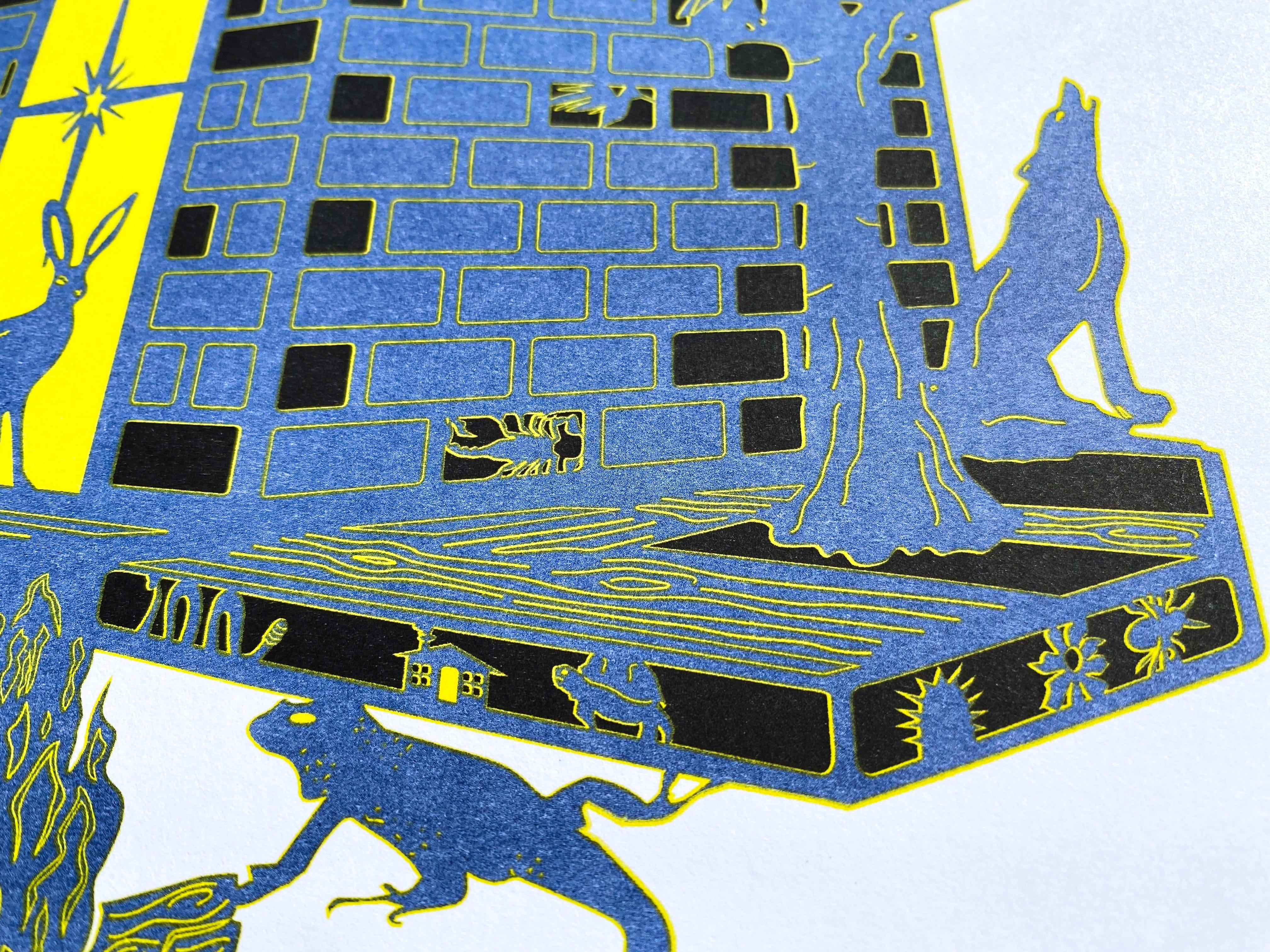 kreaturetown Joshua Tree:  "Moon & Stars"   11x14 Risograph Print available in Joshua Tree at JT Trading Post