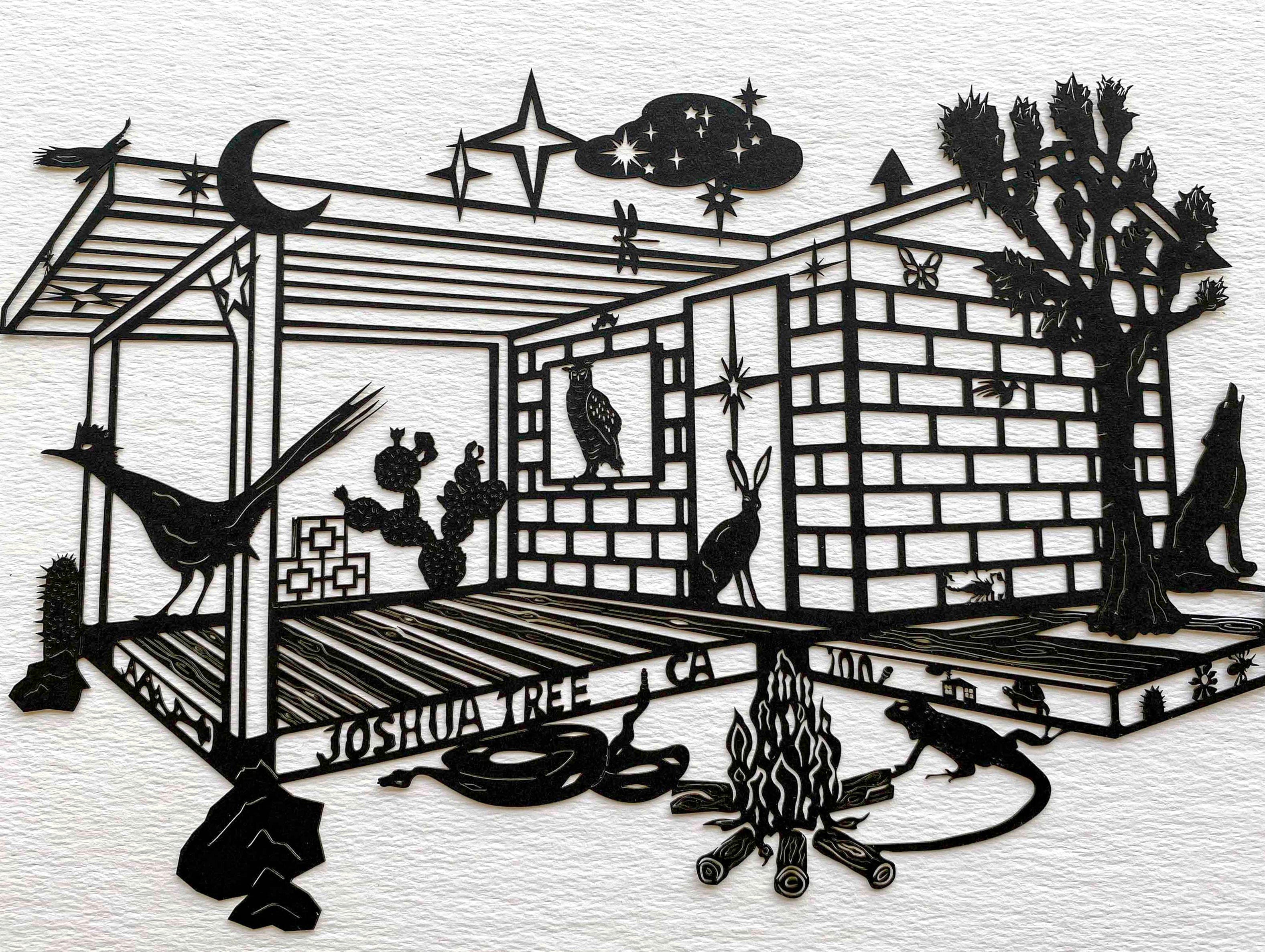 kreaturetown Joshua Tree:  "Moon & Stars"  9x12 Cut Paper available in Joshua Tree at JT Trading Post