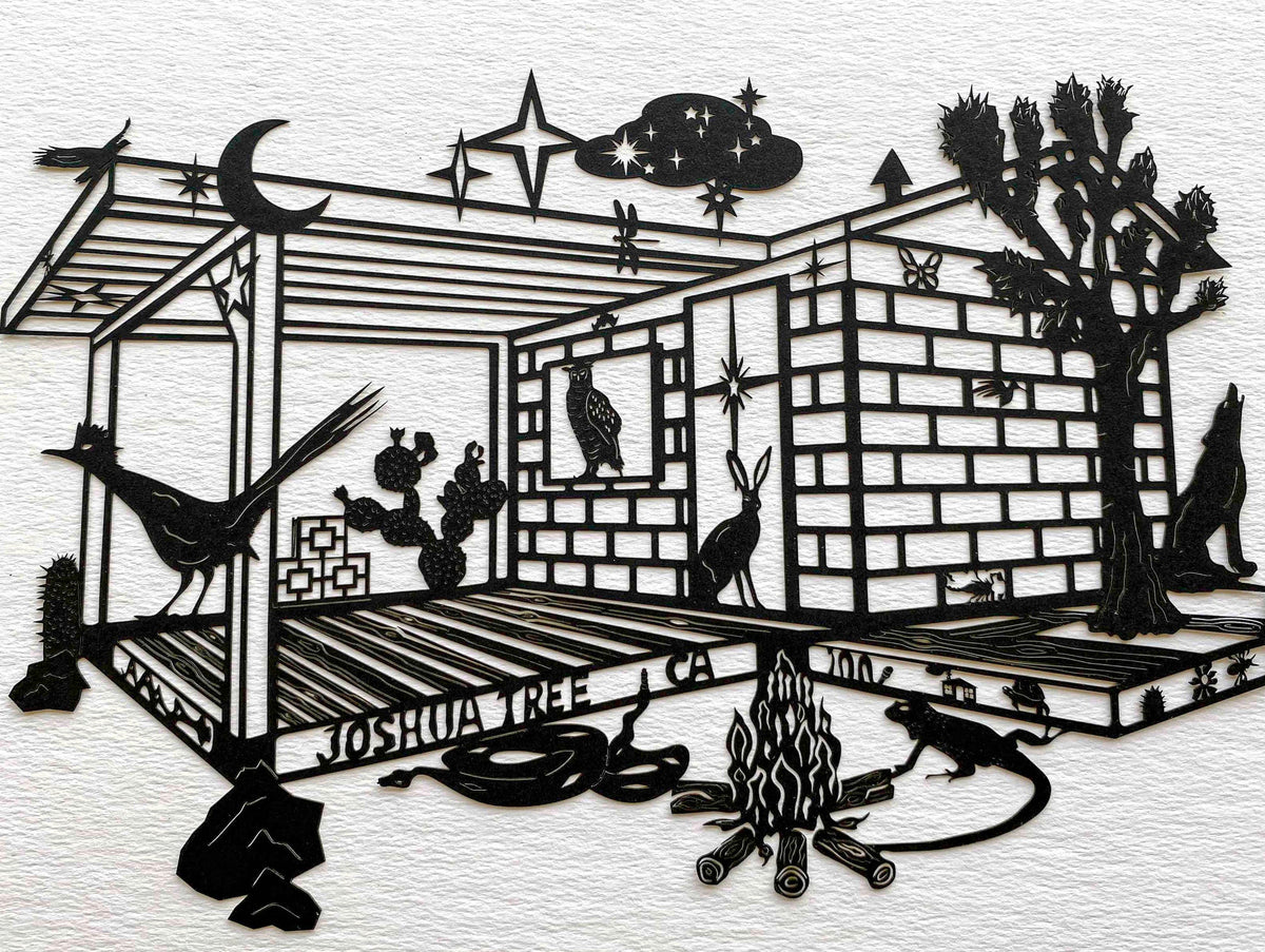kreaturetown Joshua Tree:  "Moon & Stars"  9x12 Cut Paper available in Joshua Tree at JT Trading Post