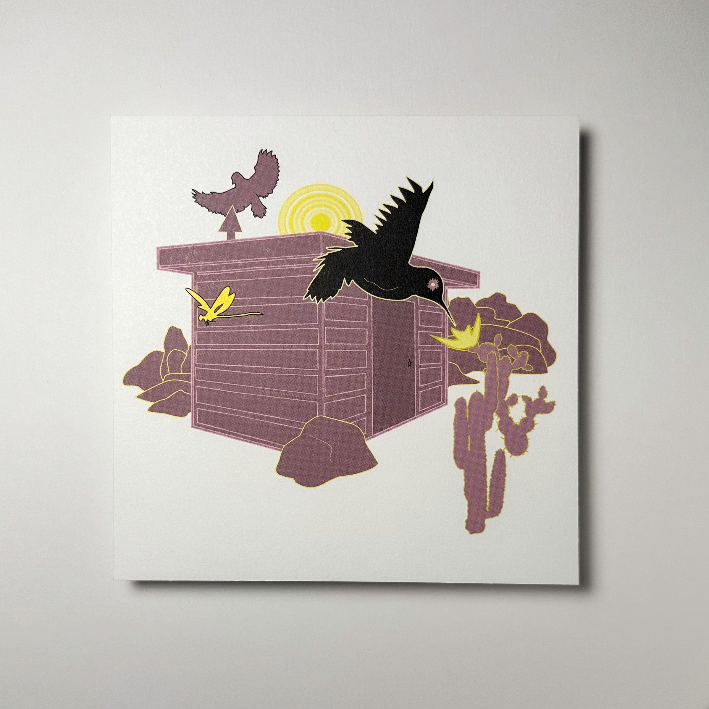 kreaturetown Postcard:  "Black Hummingbird" available in Joshua Tree at JT Trading Post