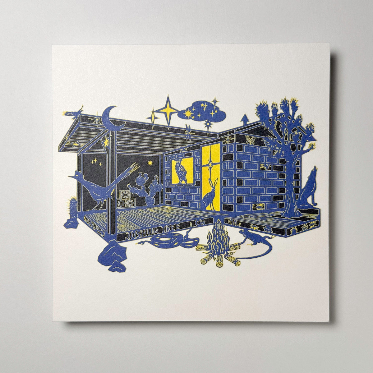 kreaturetown Postcard:  Moon & Stars (Blue Cabin & Yellow Stars) available in Joshua Tree at JT Trading Post