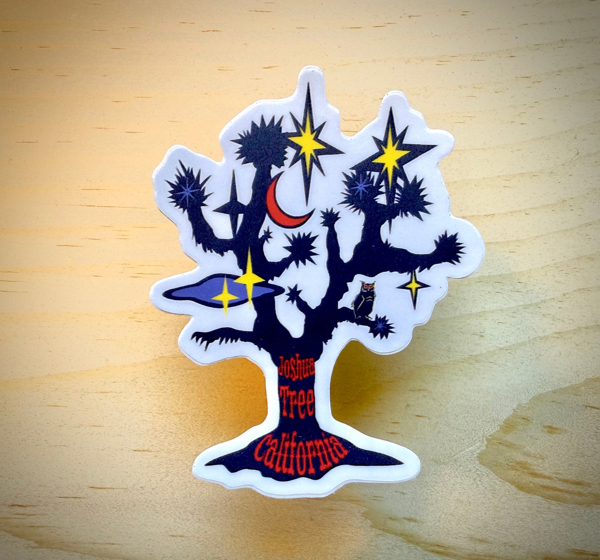 kreaturetown Sticker:  Blue Tree & and Yellow Stars available in Joshua Tree at JT Trading Post