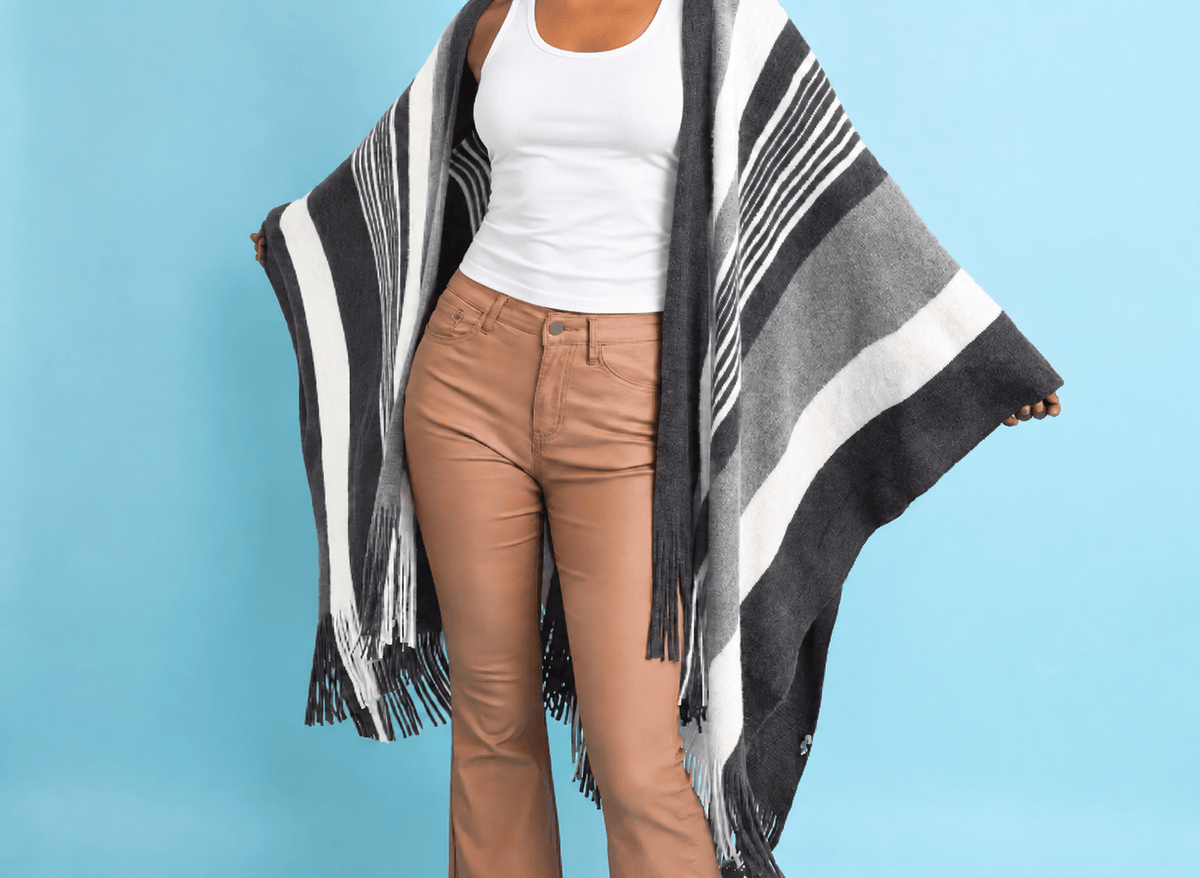 Mojave Moon Apothecary Grey Stripe Ruana available in Joshua Tree at JT Trading Post