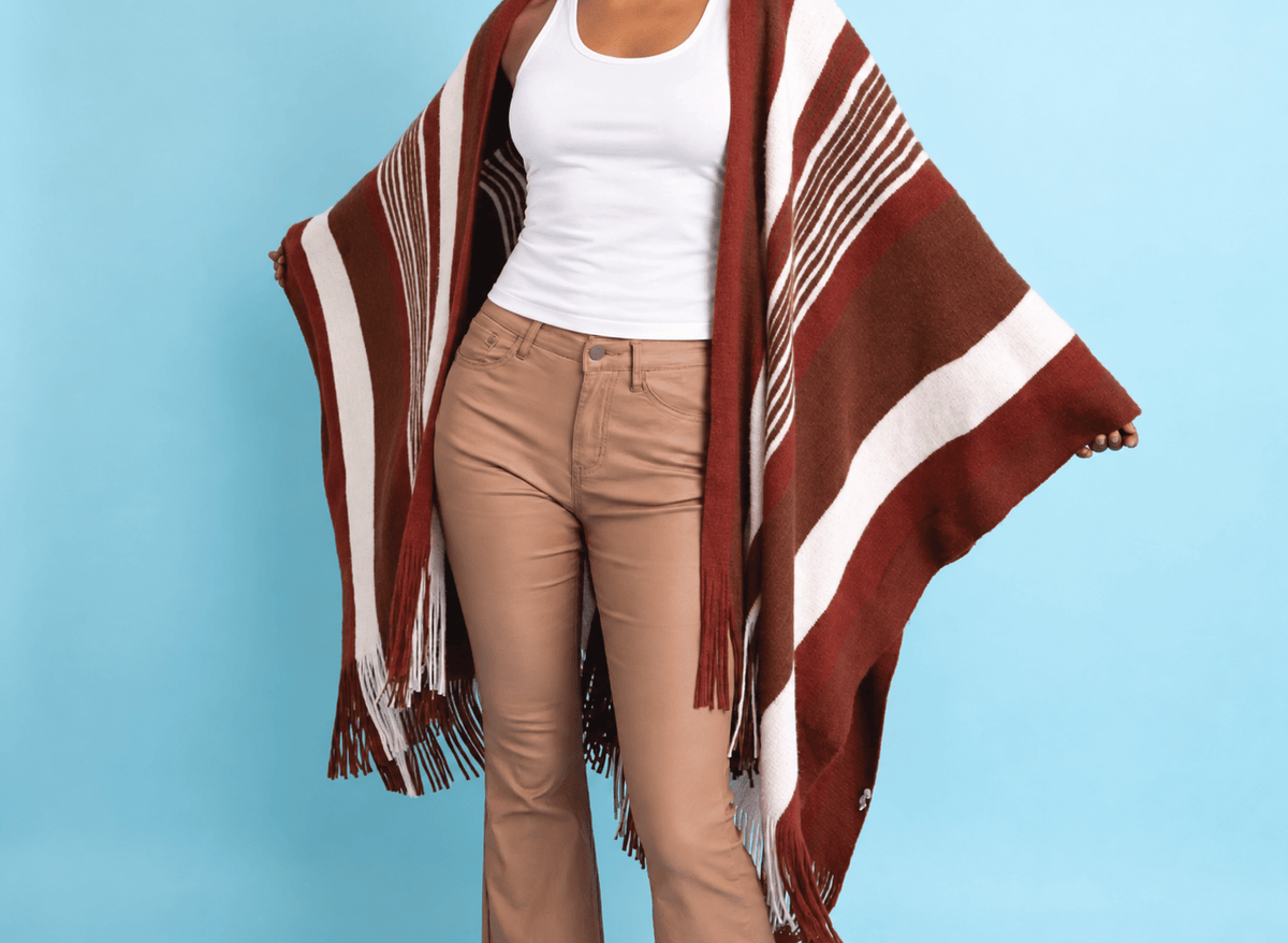 Mojave Moon Apothecary Rust Stripe Ruana available in Joshua Tree at JT Trading Post