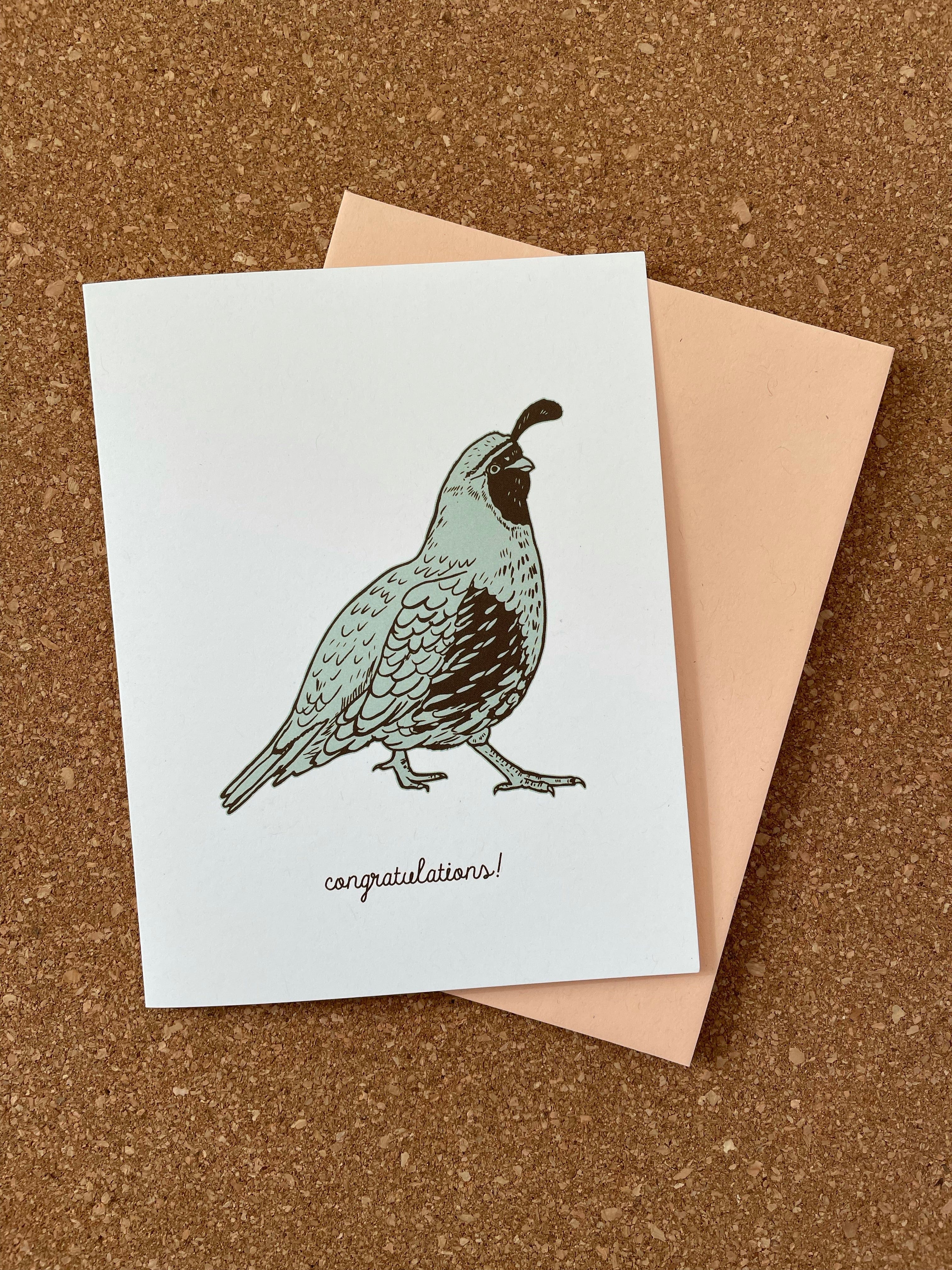 Opal Atlas Gambel's Quail Greeting Card - congratulations! available in Joshua Tree at JT Trading Post