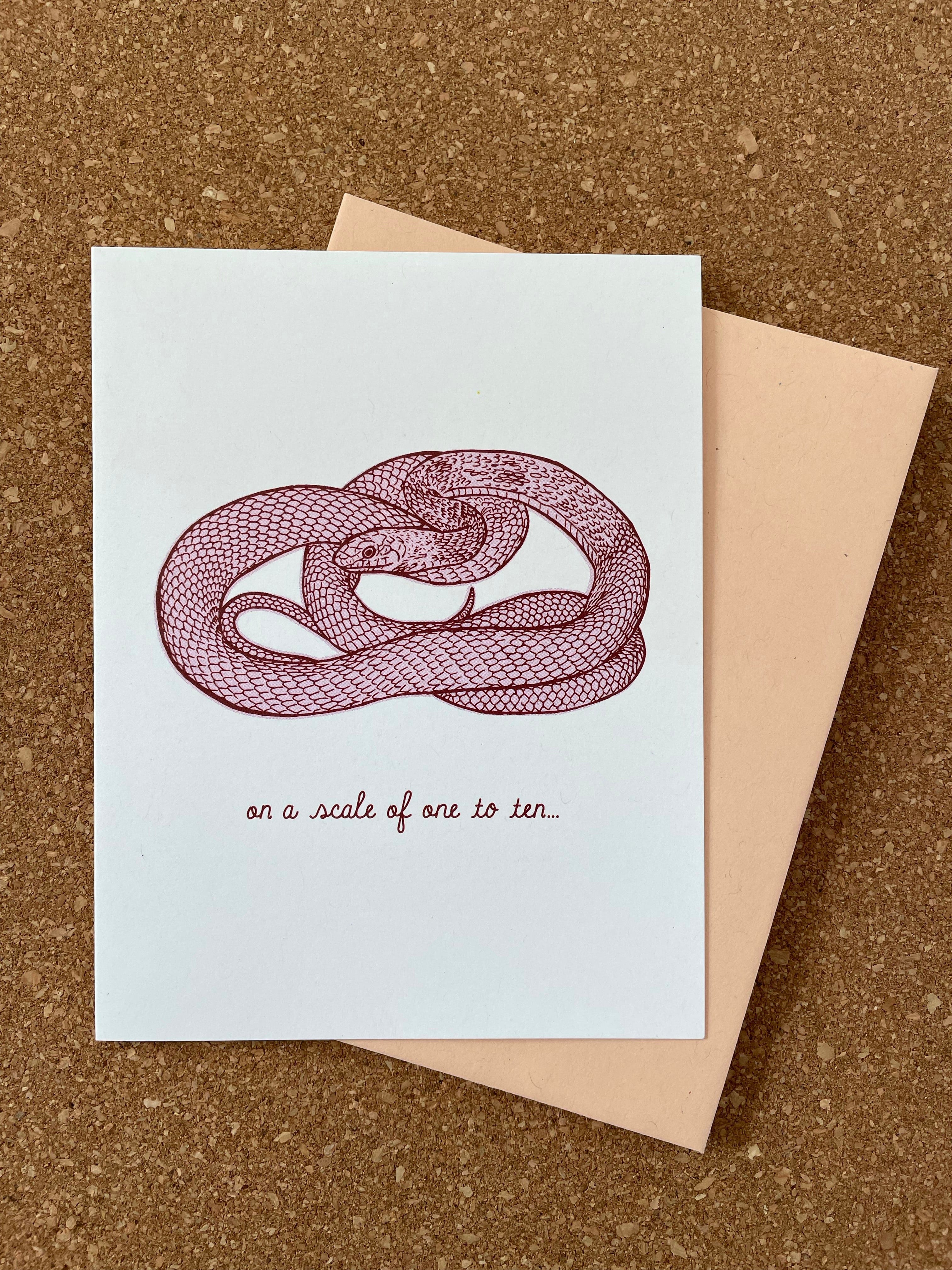 Opal Atlas Red Racer Snake Greeting Card - on a scale of one to ten... available in Joshua Tree at JT Trading Post