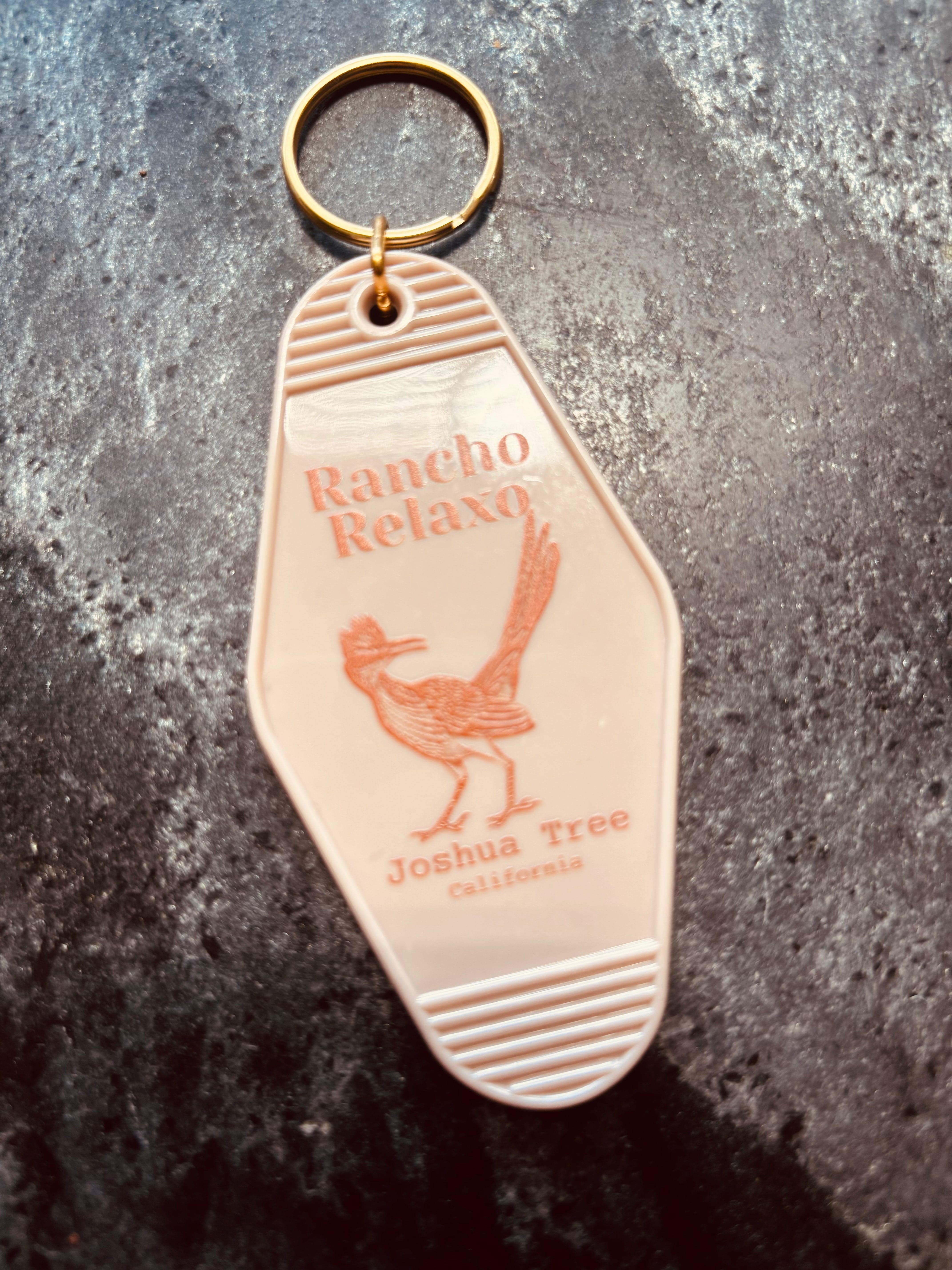 Rancho Relaxo JT, CA Vintage Motel Keychain available in Joshua Tree at JT Trading Post
