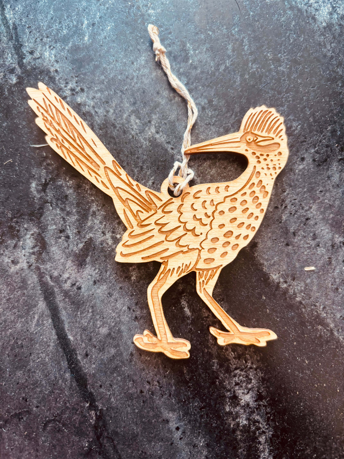 Rancho Relaxo Laser Cut Wood Roadrunner Ornament available in Joshua Tree at JT Trading Post