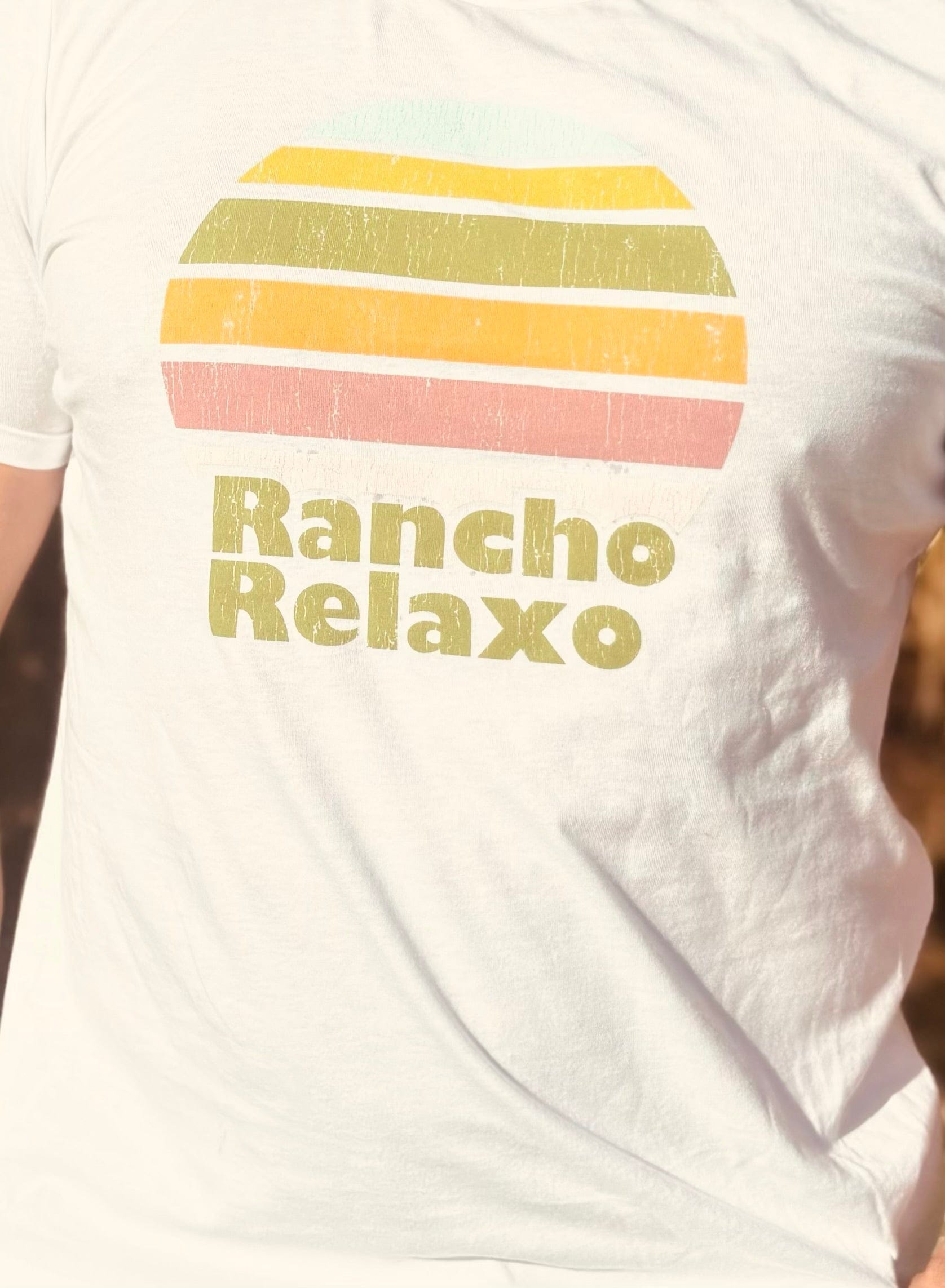 Rancho Relaxo Rainbow Sun Boyfriend Heather Tee available in Joshua Tree at JT Trading Post