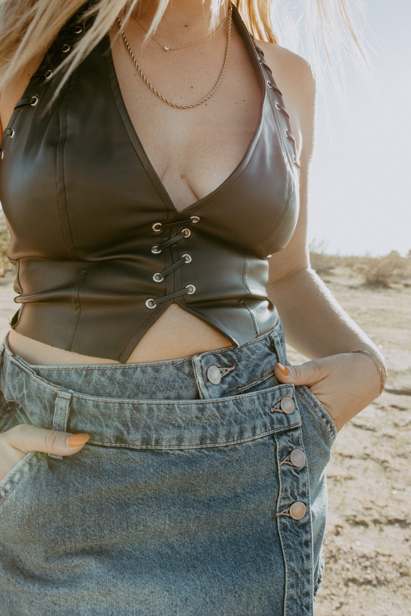 Roaming Travelers Black Corset Halter Top available in Joshua Tree at JT Trading Post