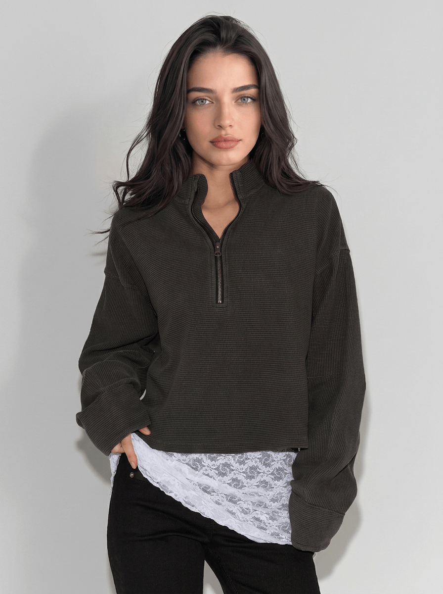 Free People Sweatshirts Black / XS We The Free Celeste Quarter Zip