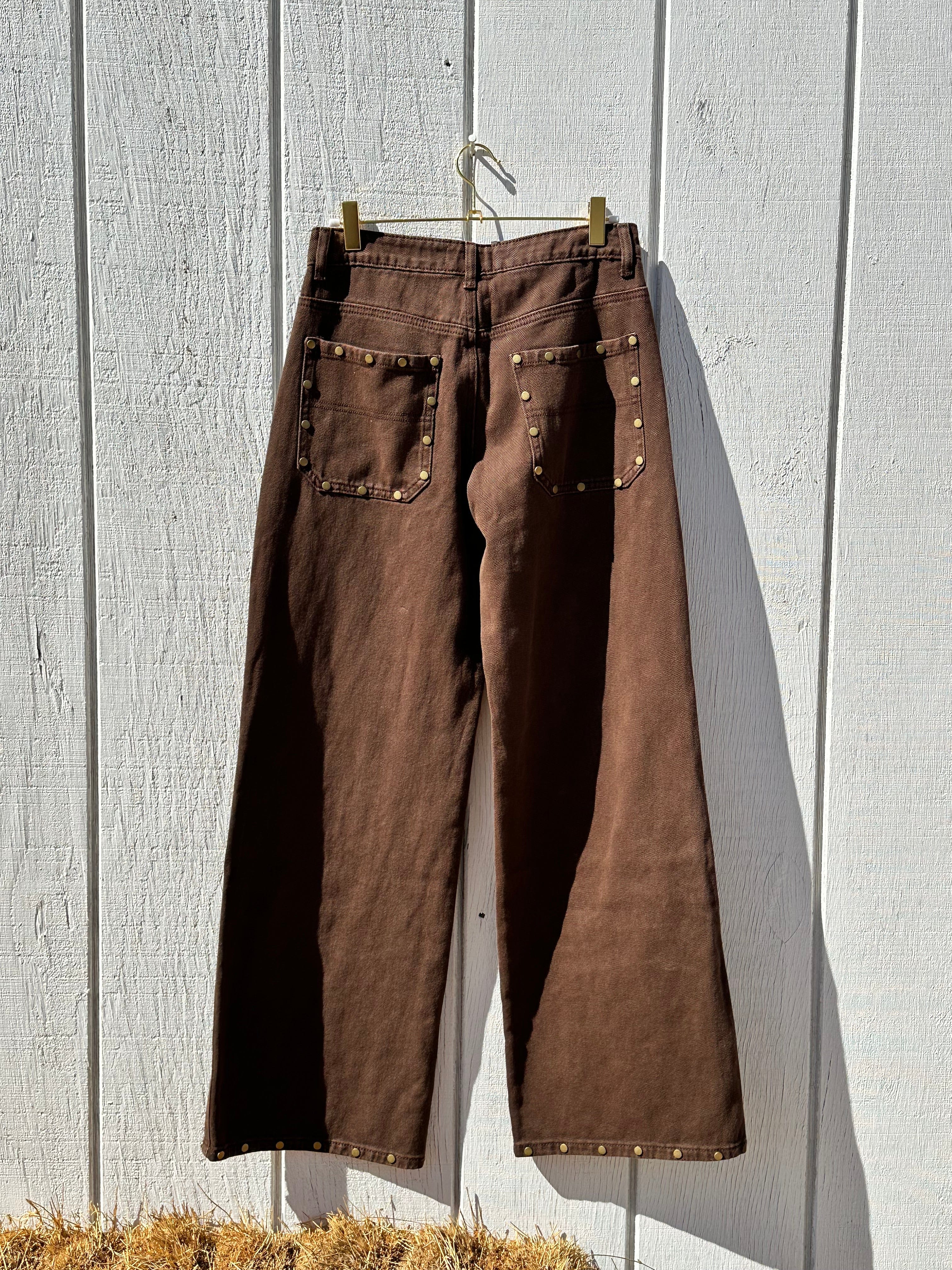 Roaming Travelers Brown Western Studded Pants available in Joshua Tree at JT Trading Post
