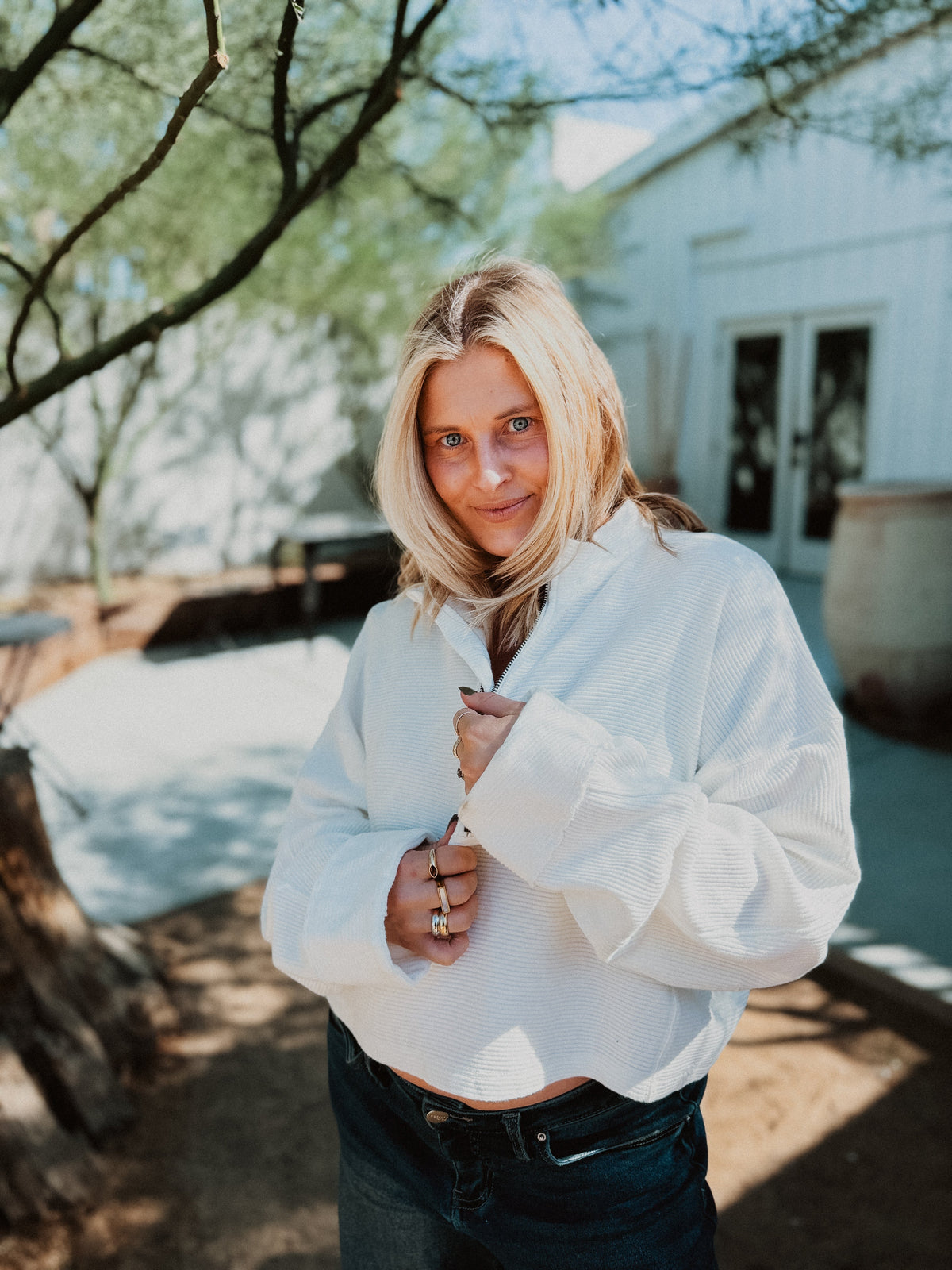 Roaming Travelers We The Free Celeste Quarter Zip available in Joshua Tree at JT Trading Post