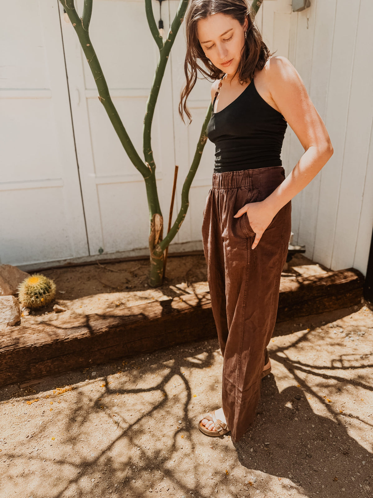 Free People Pants Day's End Linen Pull-On Pants | Expresso