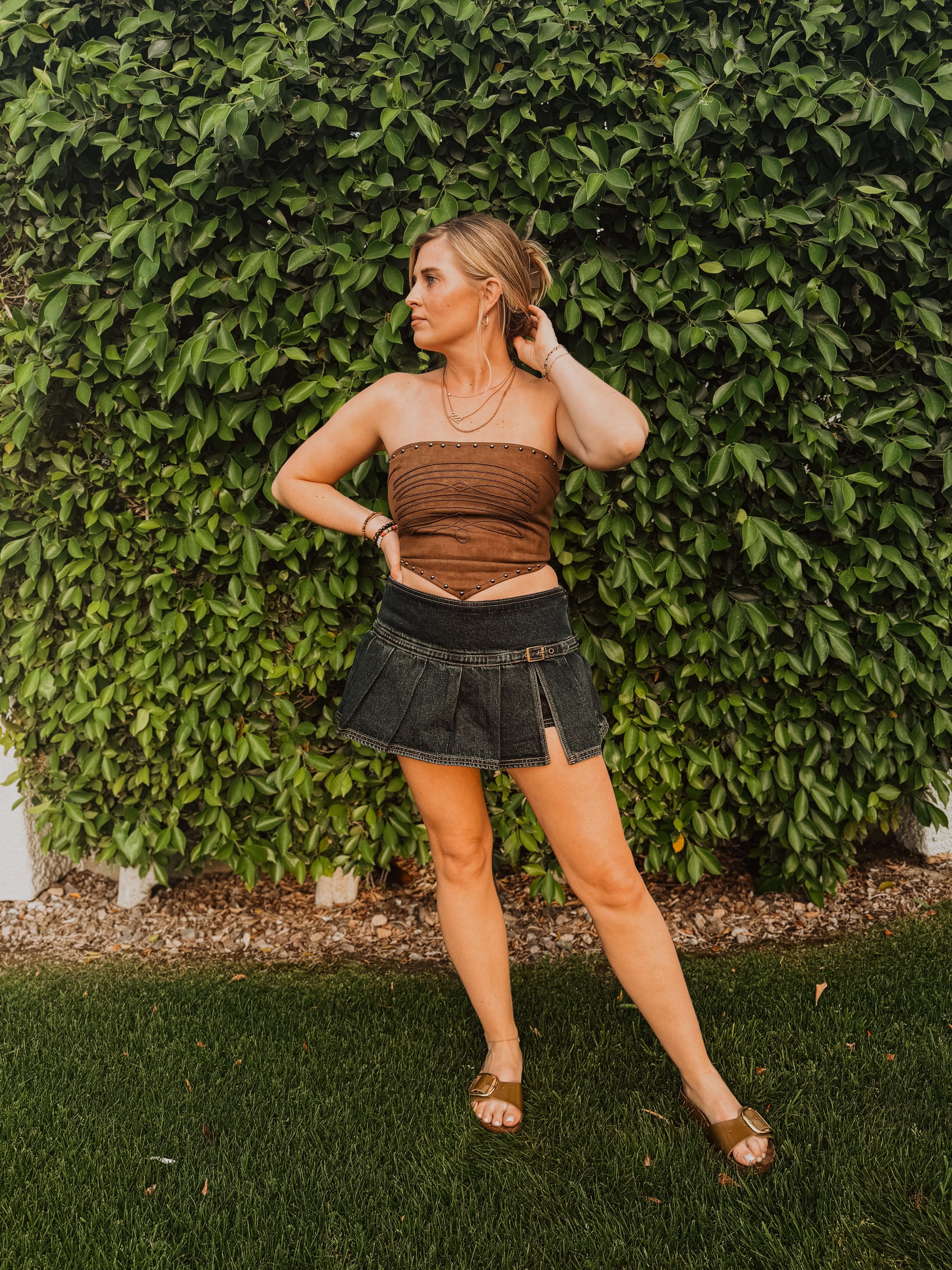 Roaming Travelers Denim Festival Mini Skort available in Joshua Tree at JT Trading Post